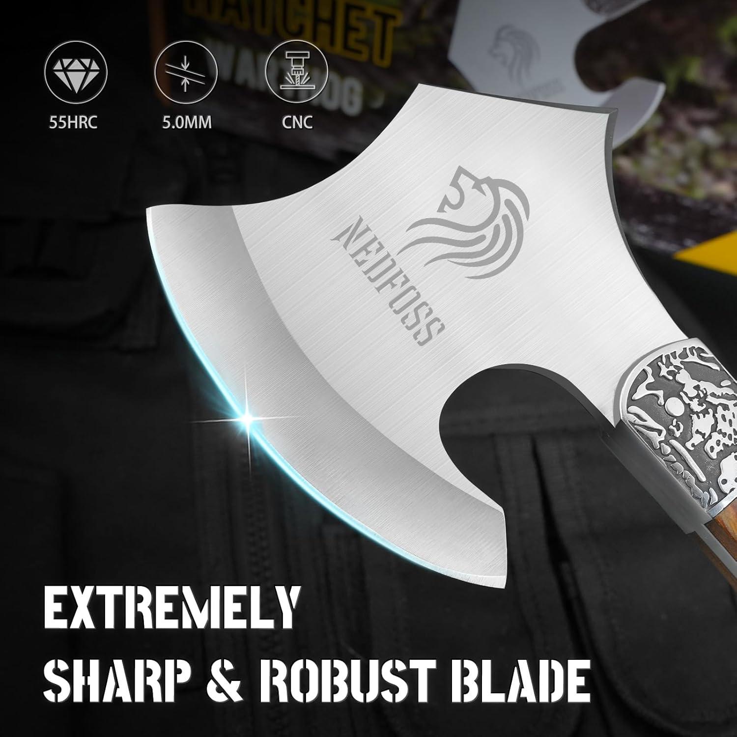 Hacha de Camping NedFoss Warthog 22.1 cm con Funda de Cuero