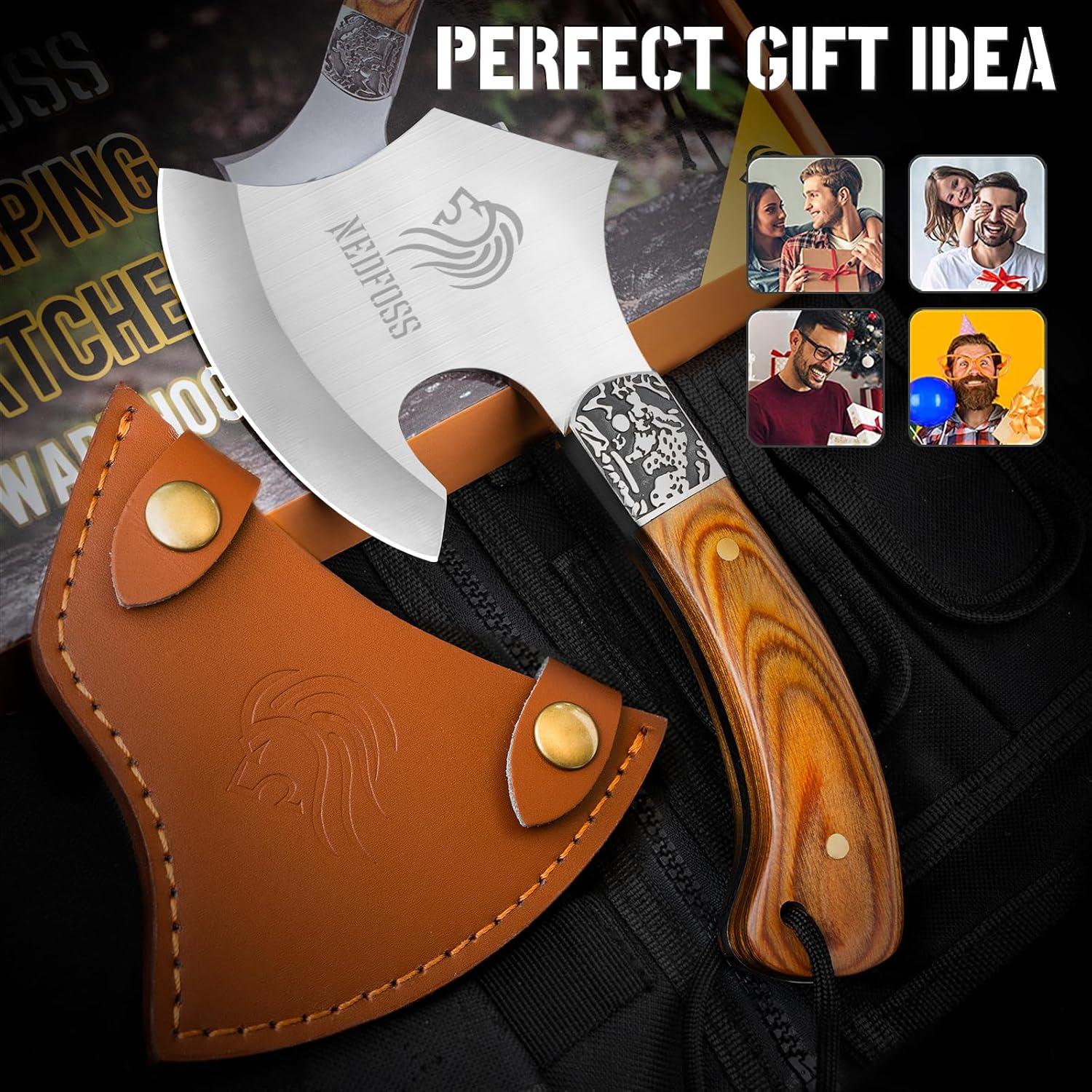 Hacha de Camping NedFoss Warthog 22.1 cm con Funda de Cuero