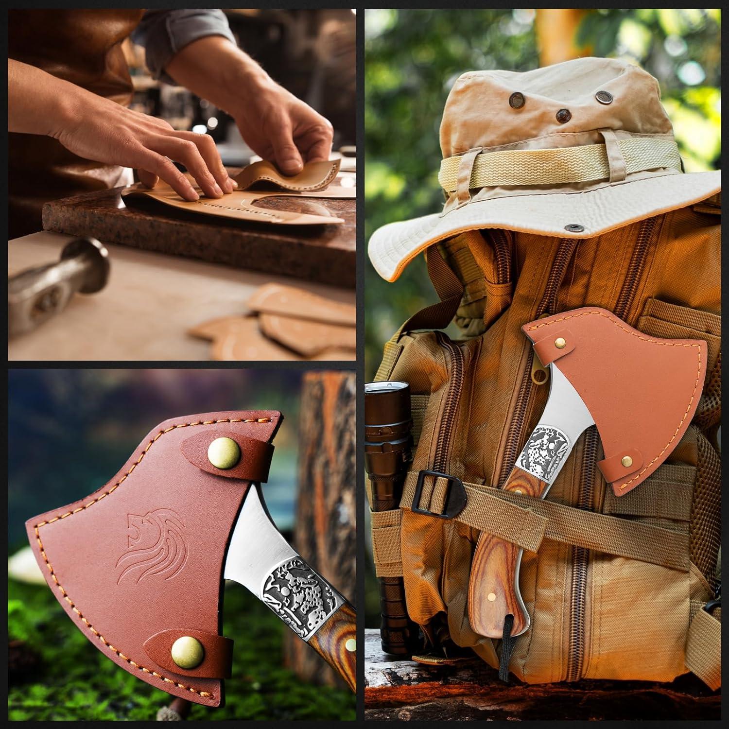 Hacha de Camping NedFoss Warthog 22.1 cm con Funda de Cuero