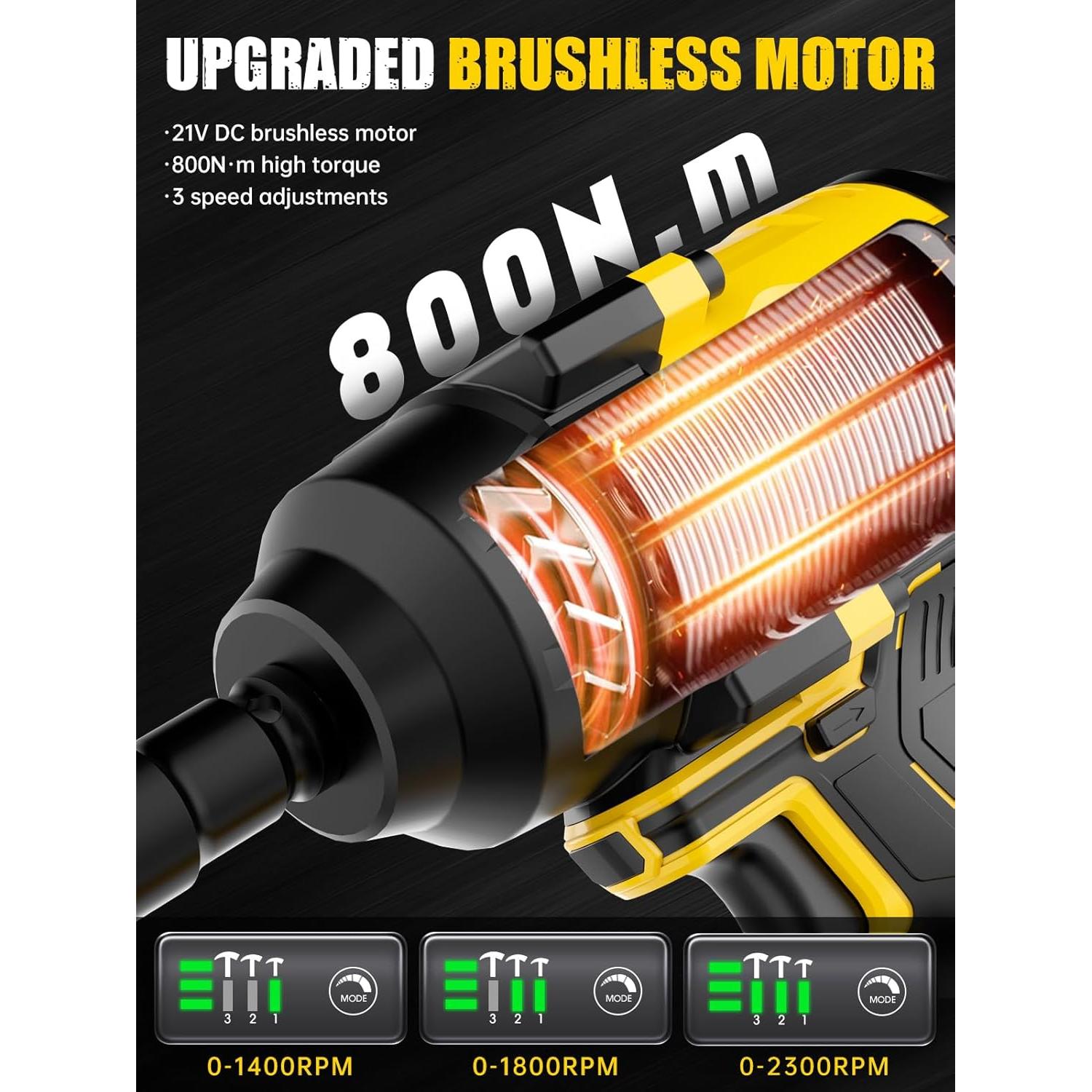 Llave de impacto inalámbrica MIKKUPPA 800N.m 1/2" 2x4.0Ah