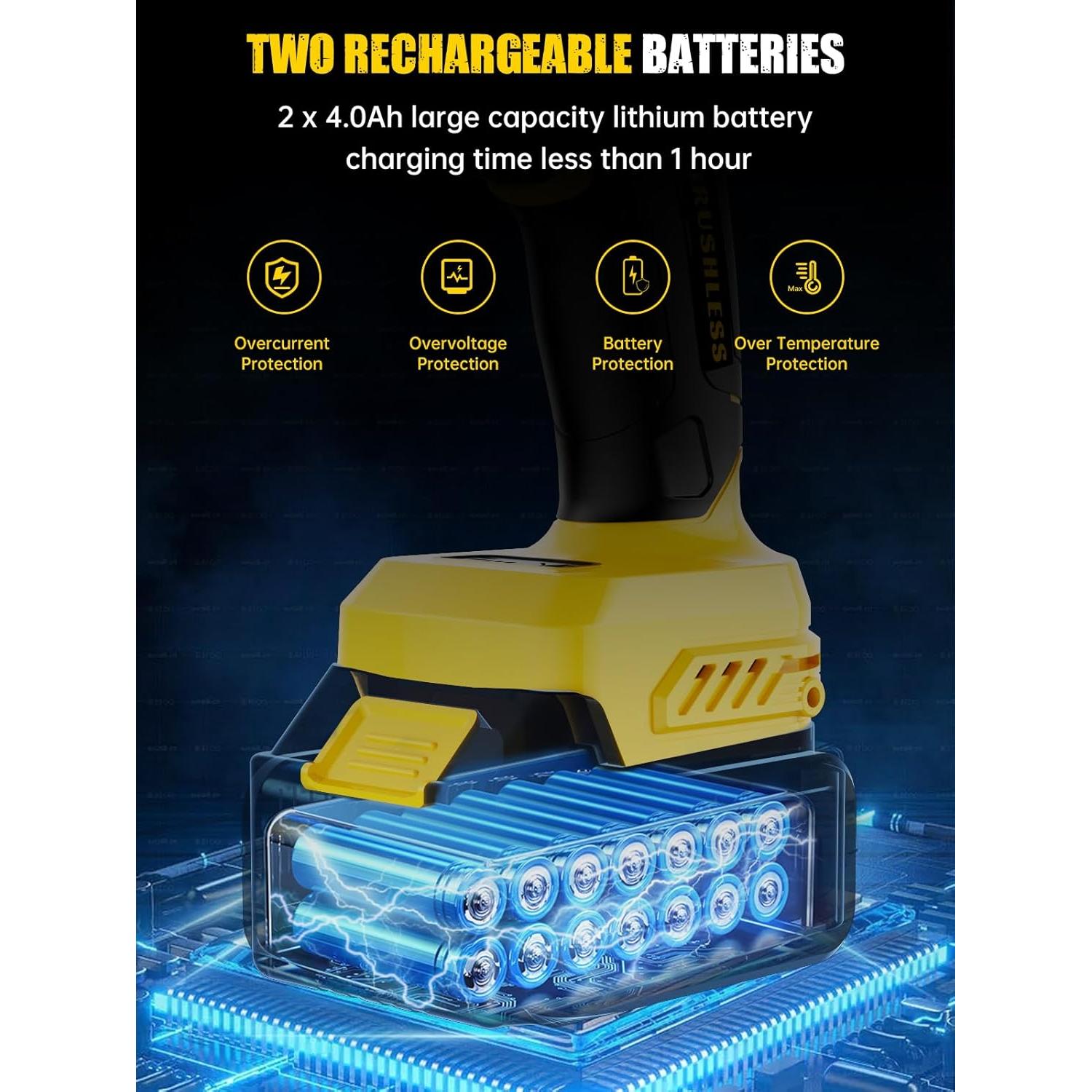 Llave de impacto inalámbrica MIKKUPPA 800N.m 1/2" 2x4.0Ah