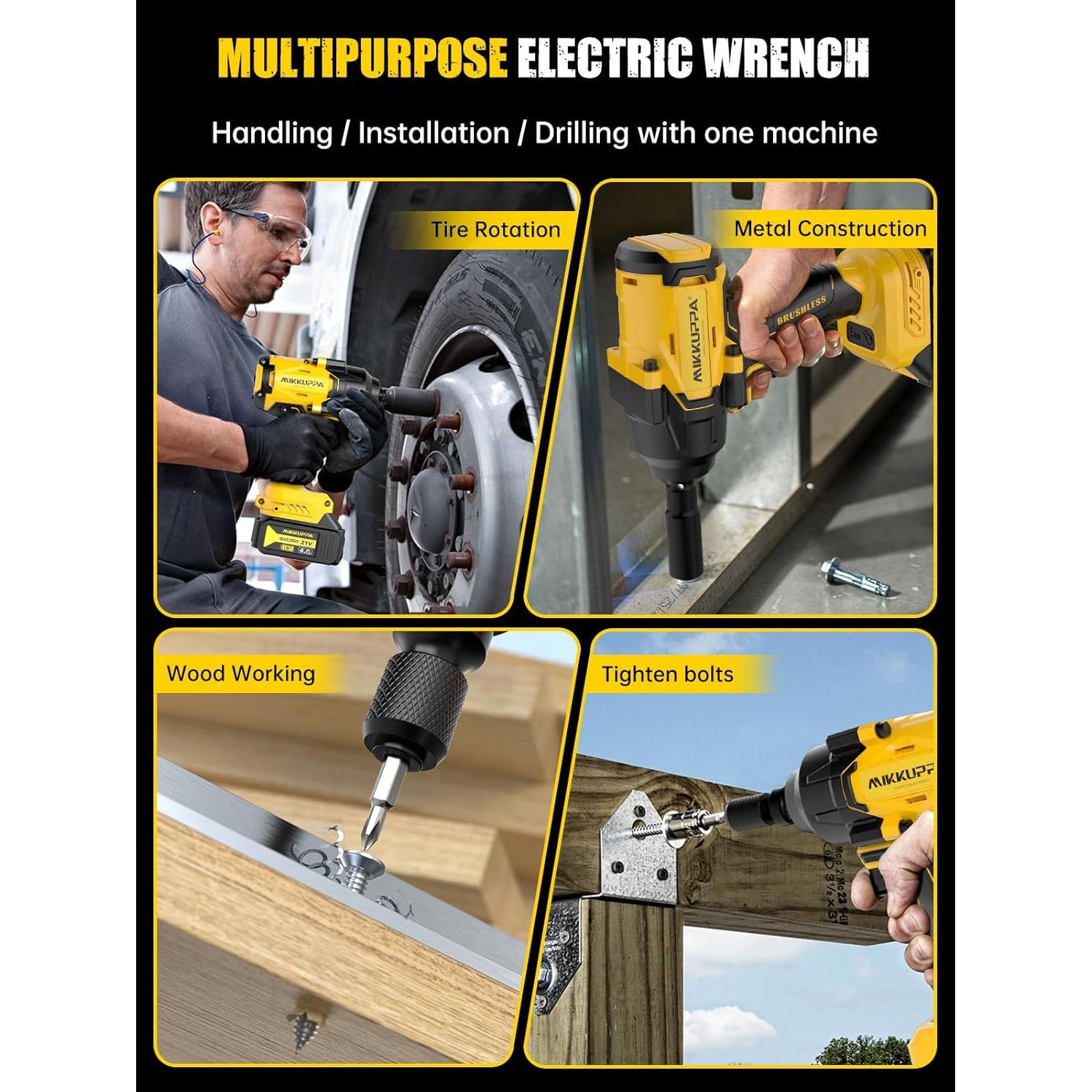 Llave de impacto inalámbrica MIKKUPPA 800N.m 1/2" 2x4.0Ah