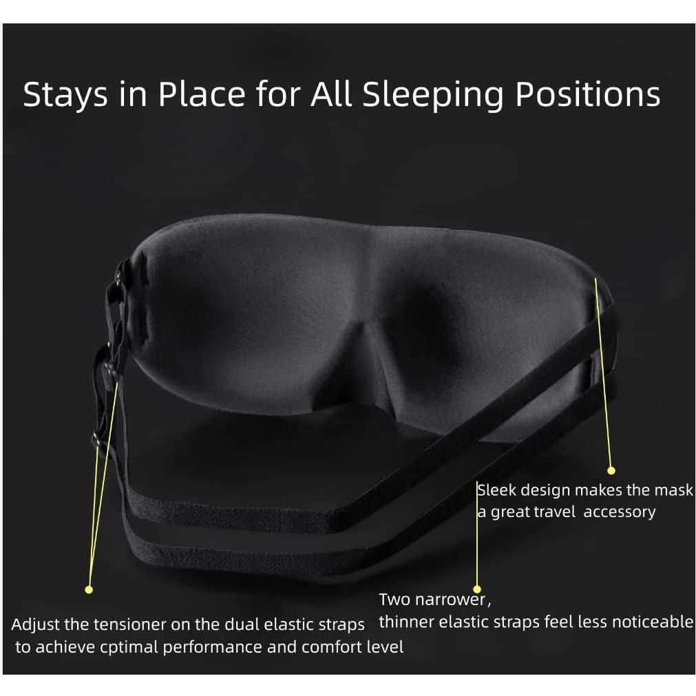 Máscara de Sueño ALASKA BEAR Negra con 2 Correas Ajustables