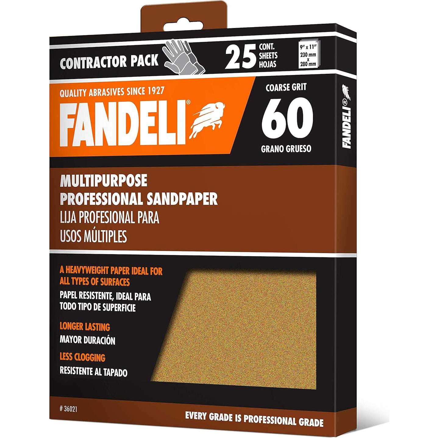 Hojas de Lija Multipropósito Fandeli 60 Grano 25 Hojas 22.86x27.94cm