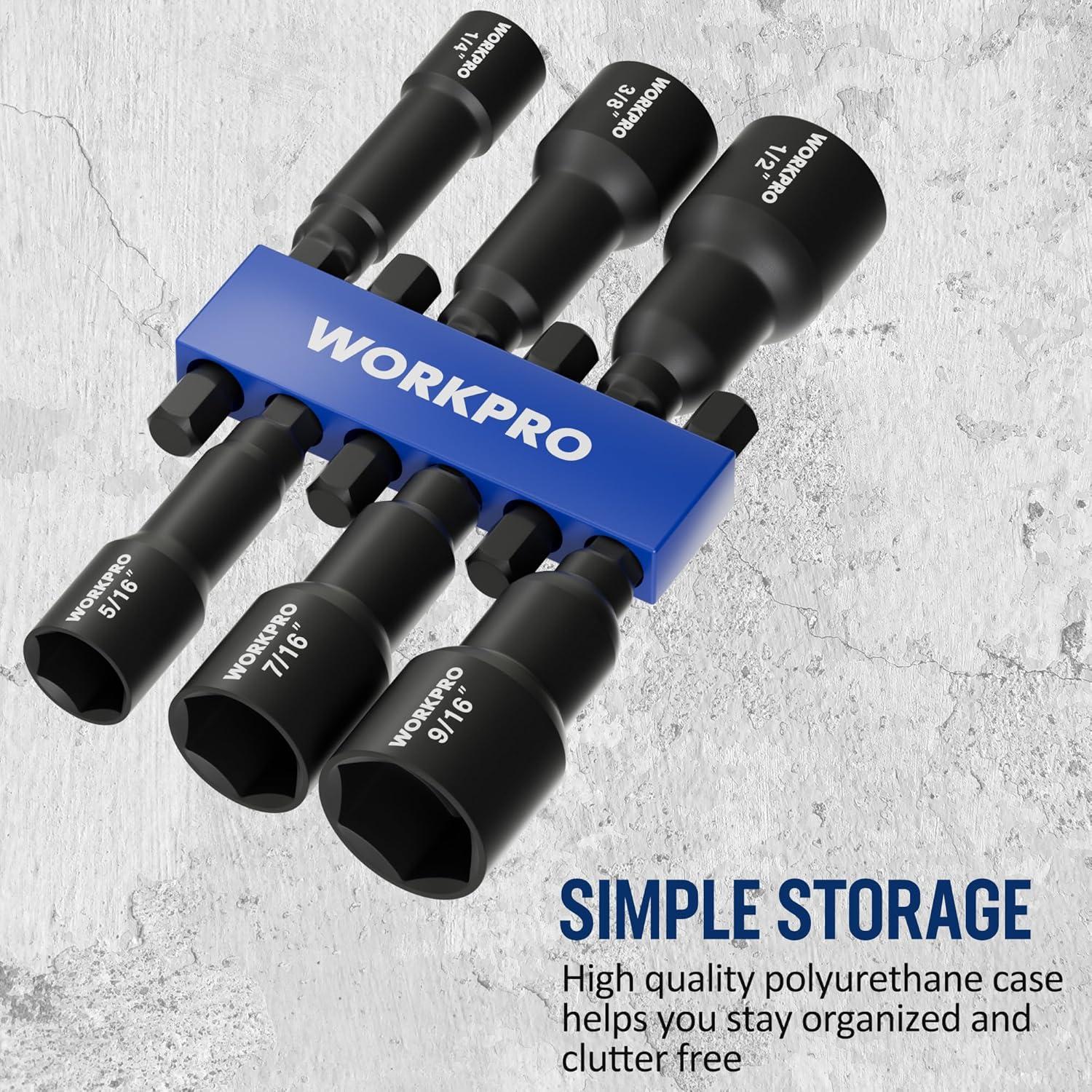 Conjunto de 6 Destornilladores Magnéticos WORKPRO 1/4" a 14 mm