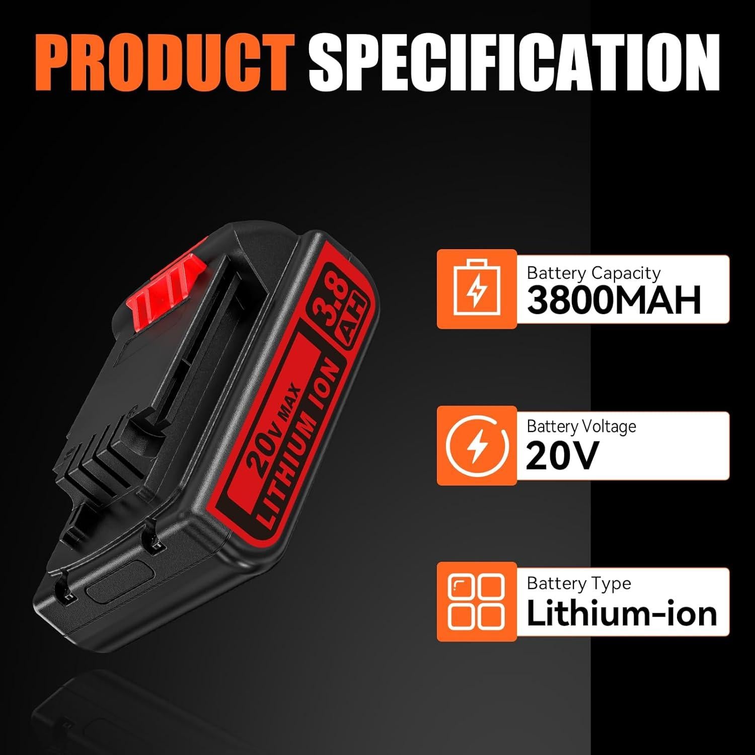 2 Baterías de Litio 20V 3.8Ah Black and Decker LBXR20