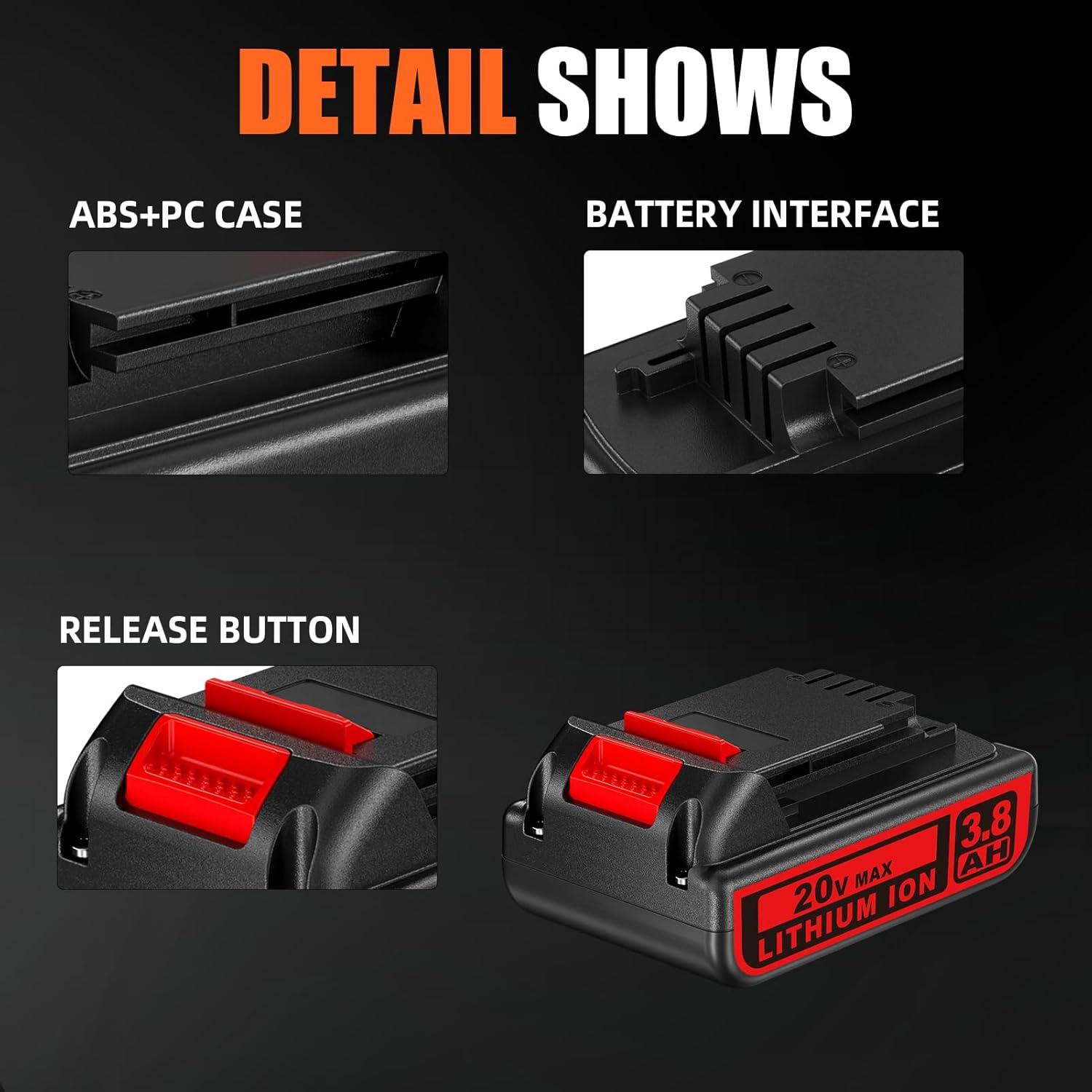 2 Baterías de Litio 20V 3.8Ah Black and Decker LBXR20