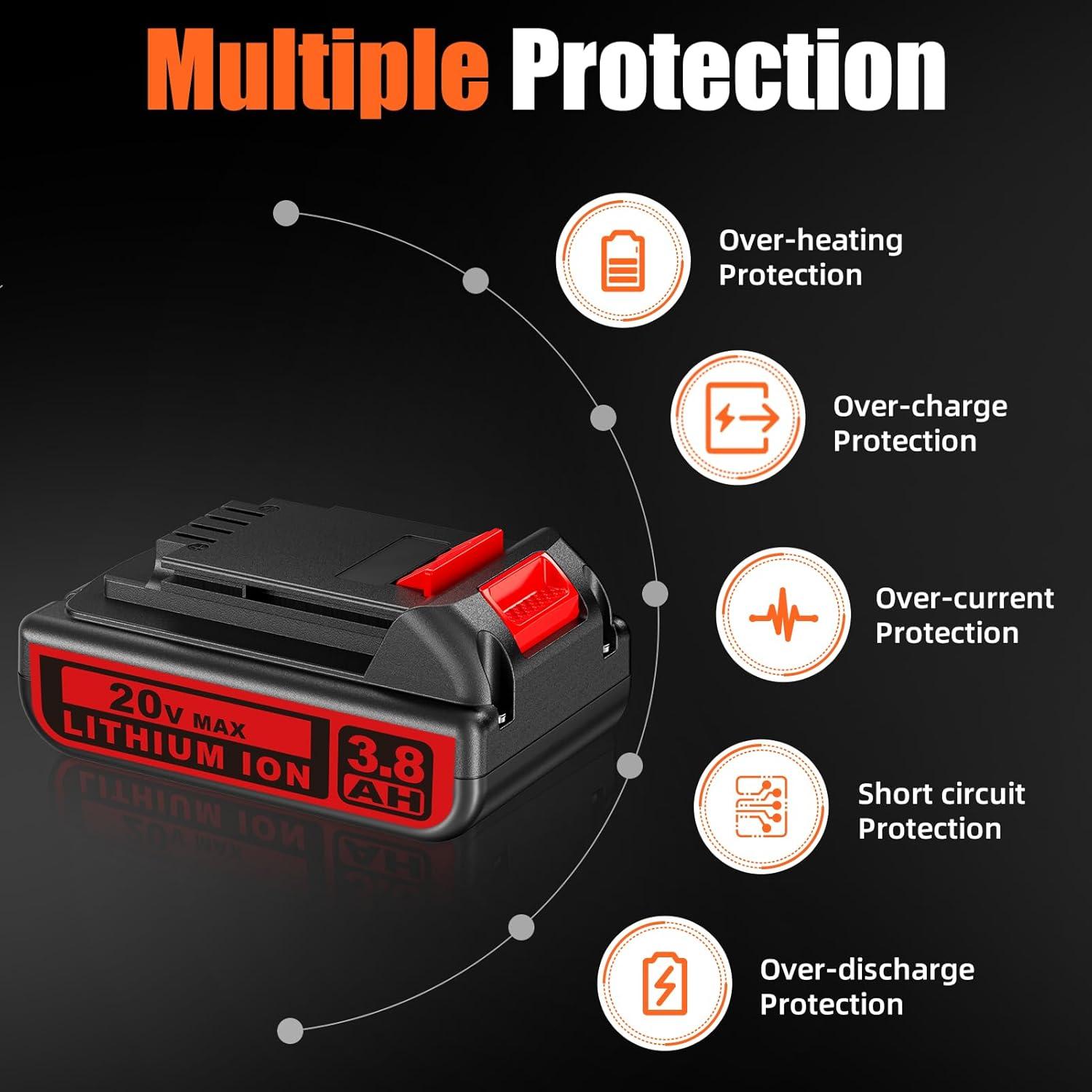 2 Baterías de Litio 20V 3.8Ah Black and Decker LBXR20