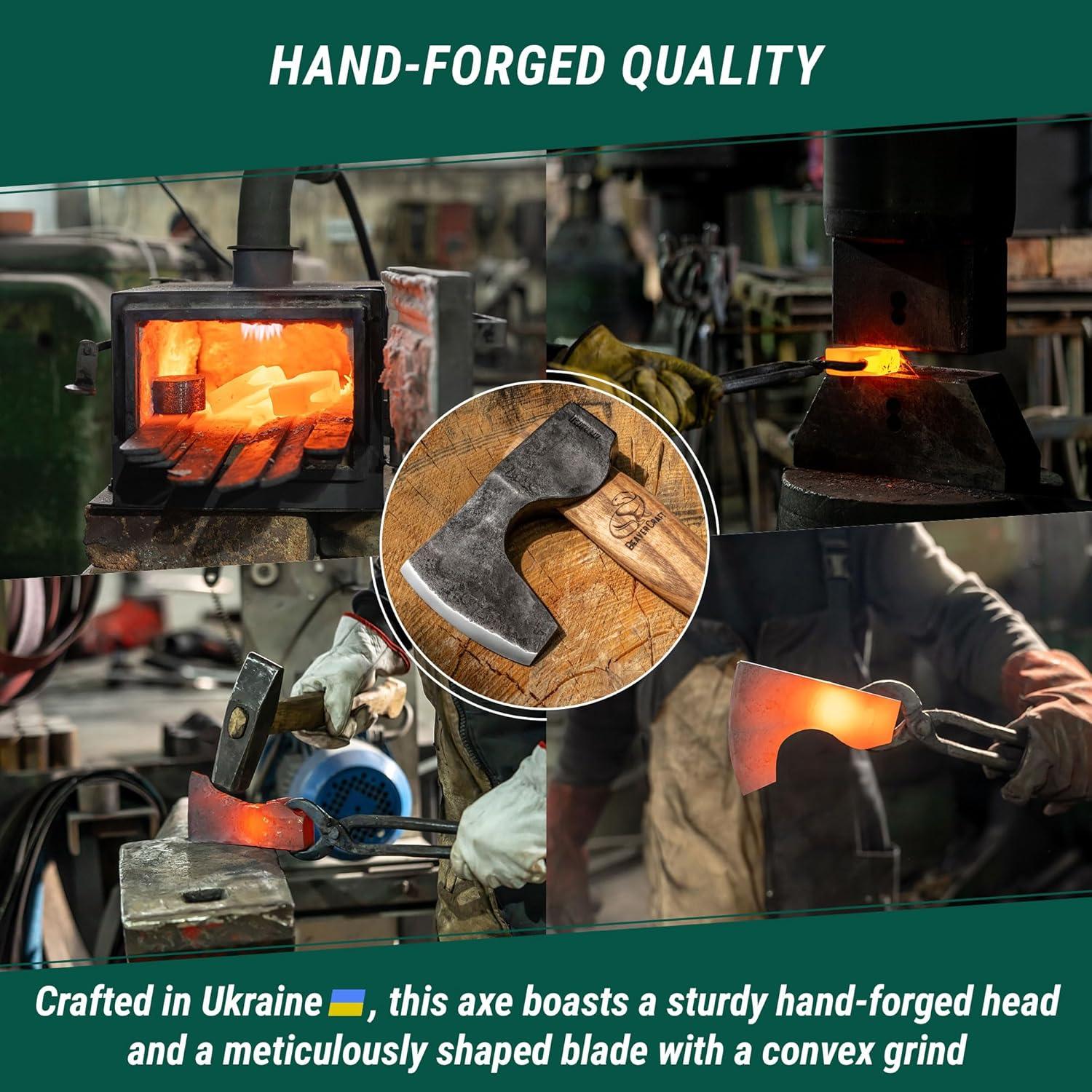 Hacha de Bushcraft BeaverCraft AX6 - 29.5 cm, Acero Alto Carbono