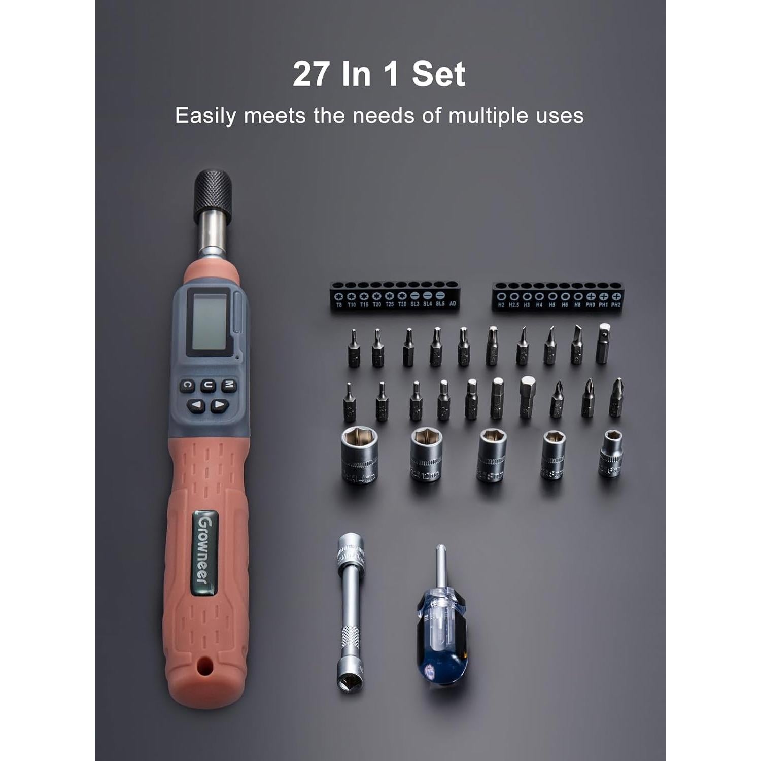 Destornillador de Par Digital GROWNEER 0.3-6 Nm 27 en 1