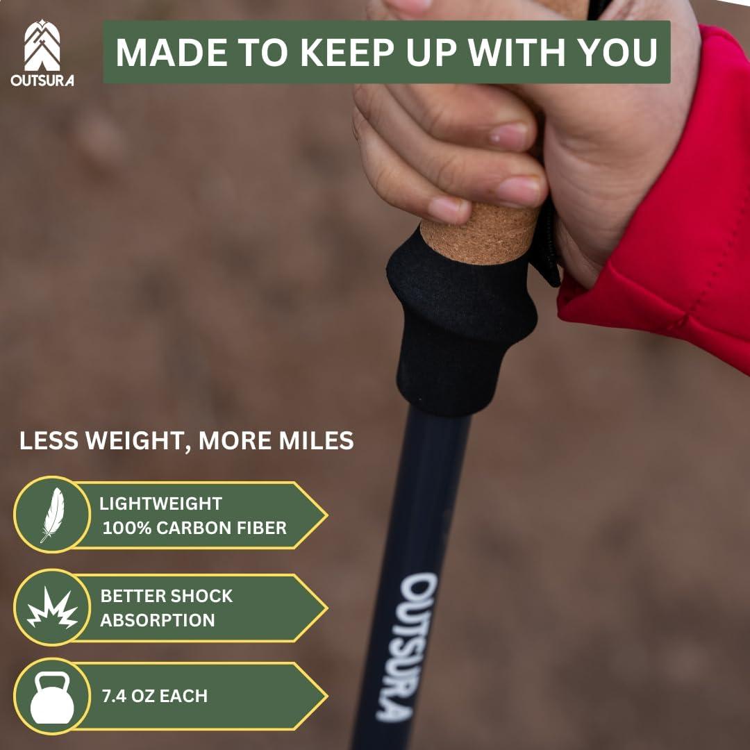 Bastones de Trekking Outsura de Fibra de Carbono 2 Piezas