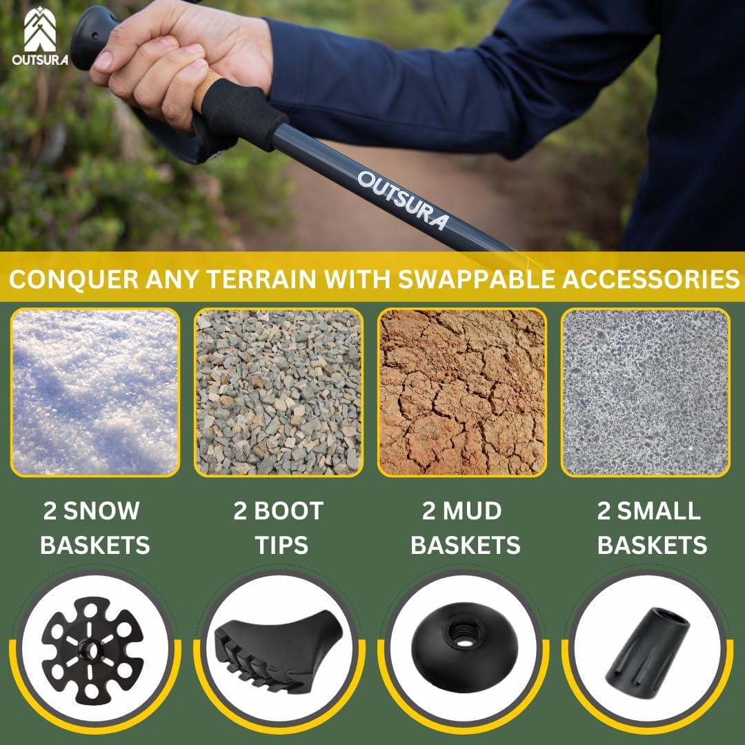 Bastones de Trekking Outsura de Fibra de Carbono 2 Piezas