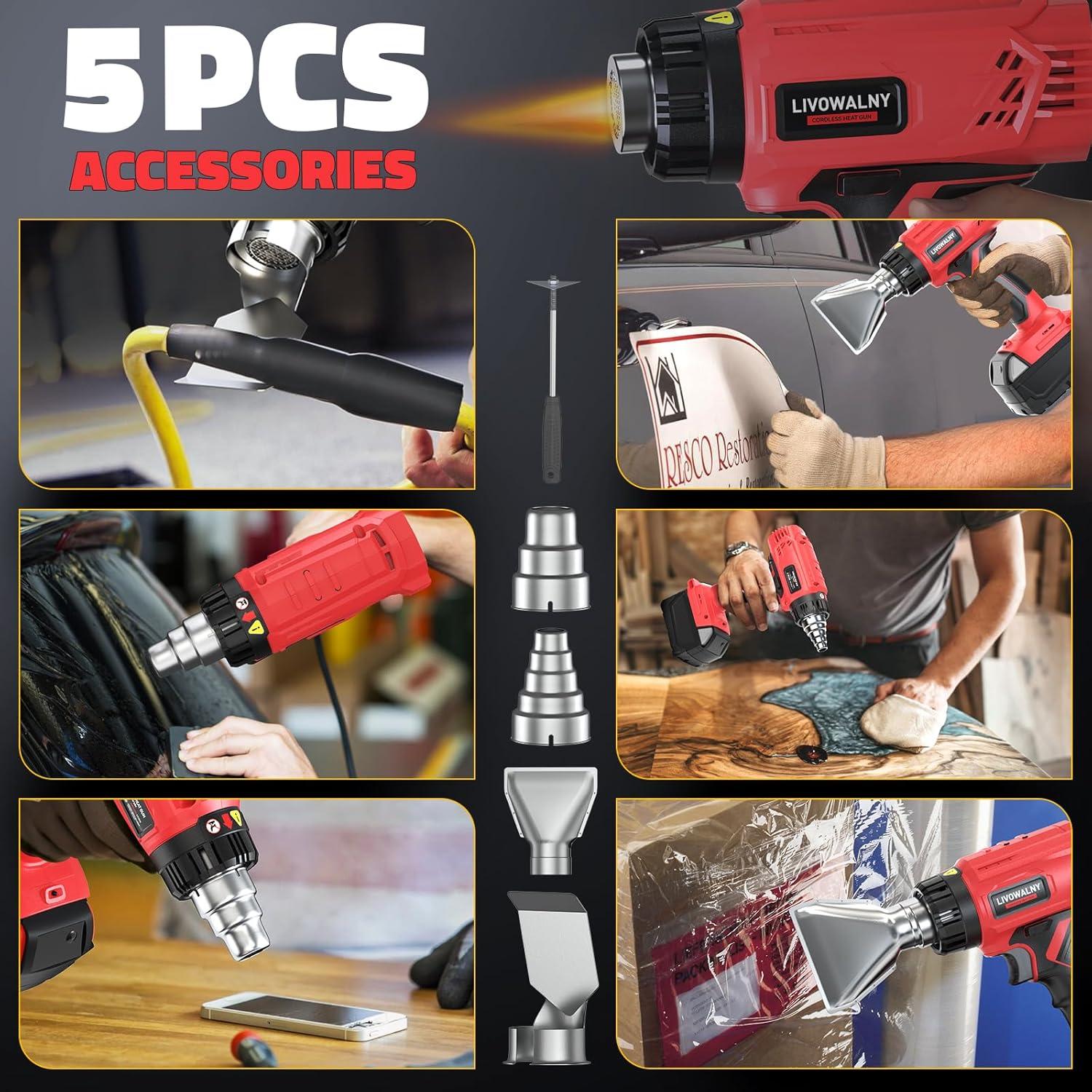 Pistola de Calor Inalámbrica LIVOWALNY 350W 50-550C LED