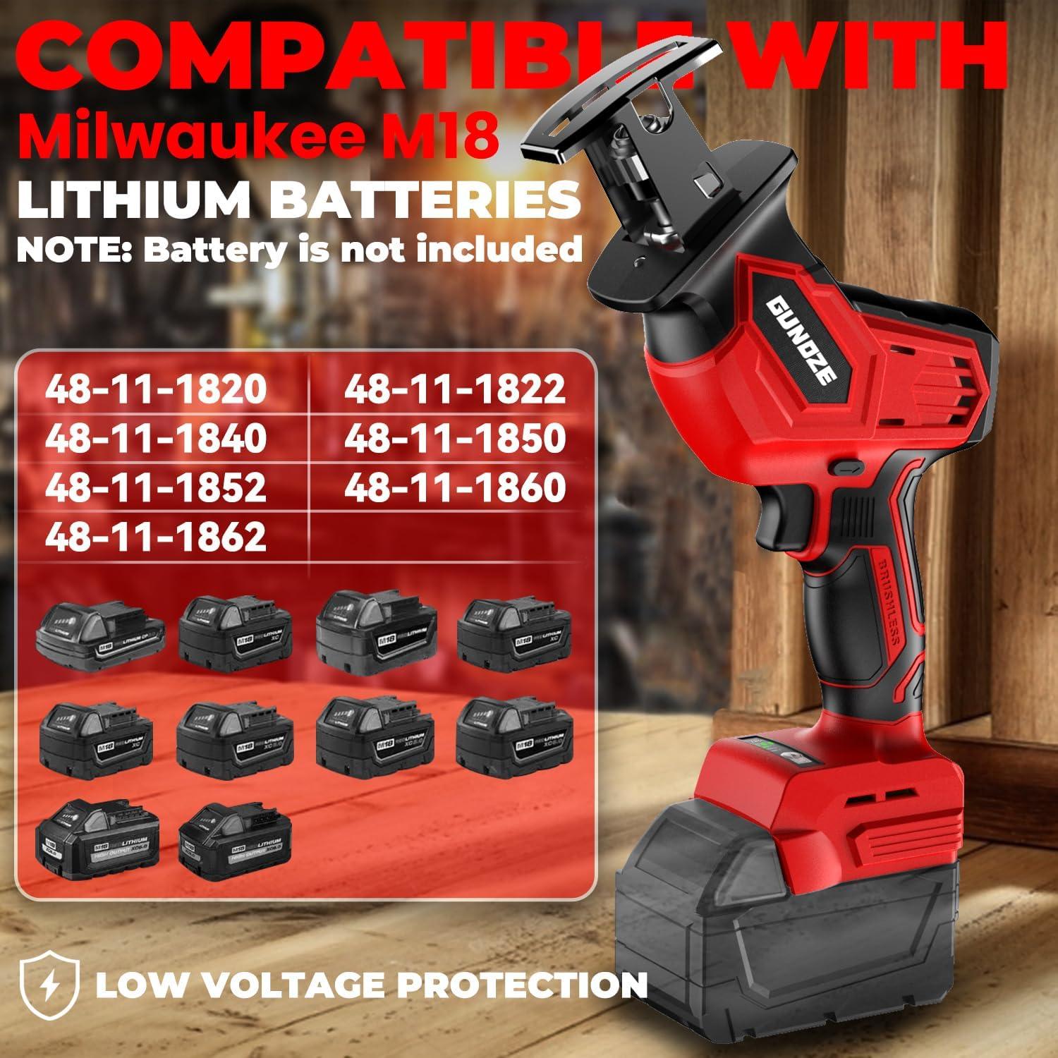 Cordless Reciprocating Saw for Milwaukee M18 Battery, 3 Variable Speed 0-3500 Brushless Recipro Saw, Tool-free Blade Change, 4 Saw Blade Potable Recipro Saw kit for Wood/Metal/PVC Cuts - Tool Only