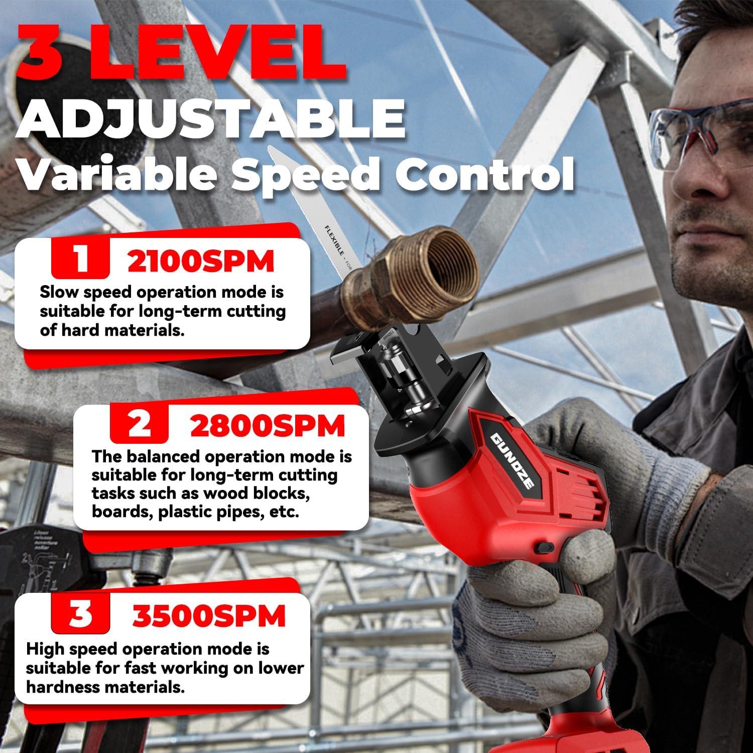 Cordless Reciprocating Saw for Milwaukee M18 Battery, 3 Variable Speed 0-3500 Brushless Recipro Saw, Tool-free Blade Change, 4 Saw Blade Potable Recipro Saw kit for Wood/Metal/PVC Cuts - Tool Only