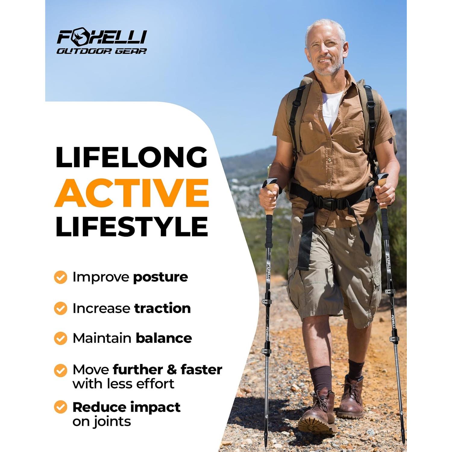 Bastones de Senderismo Foxelli Plegables de Aluminio 2 Pzas