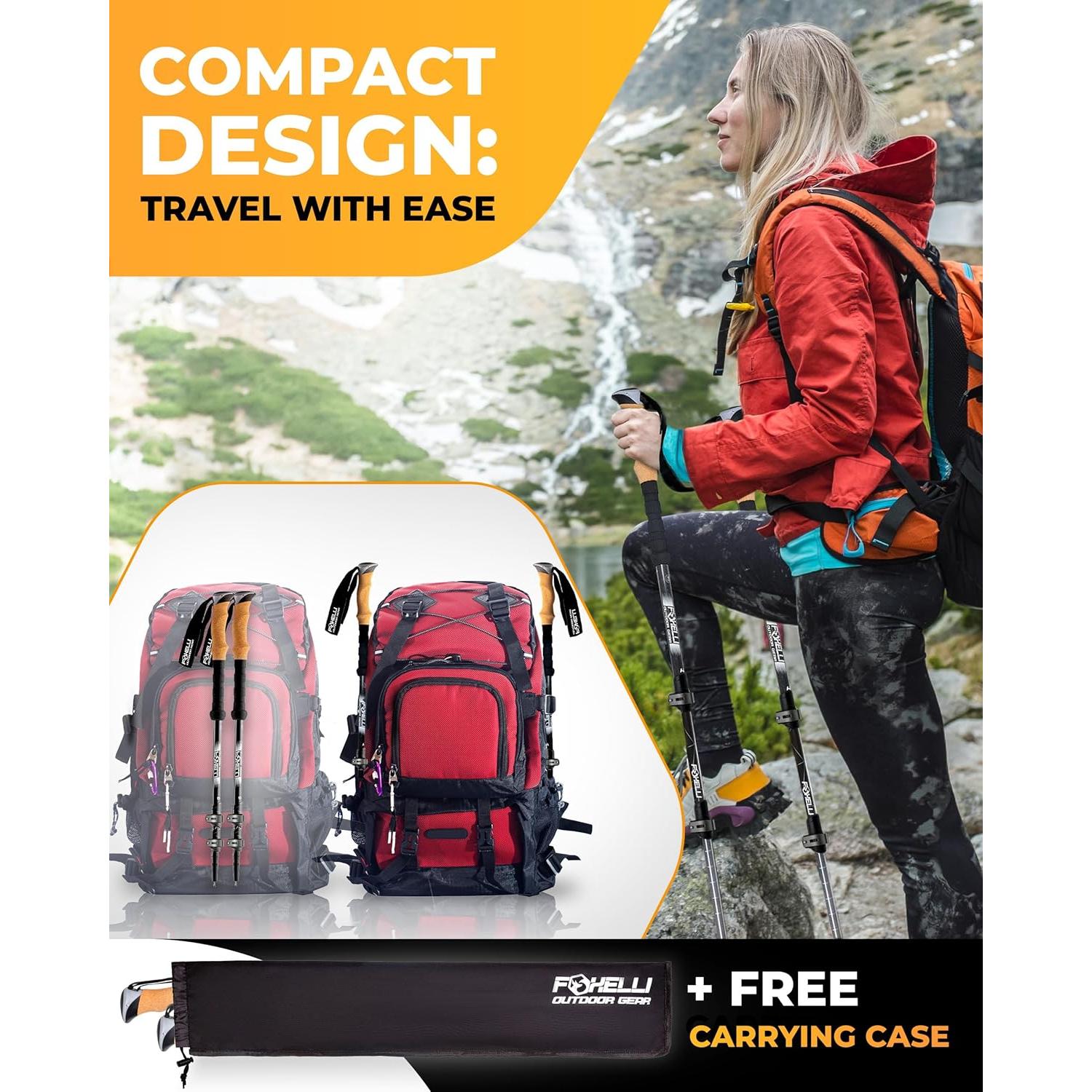 Bastones de Senderismo Foxelli Plegables de Aluminio 2 Pzas