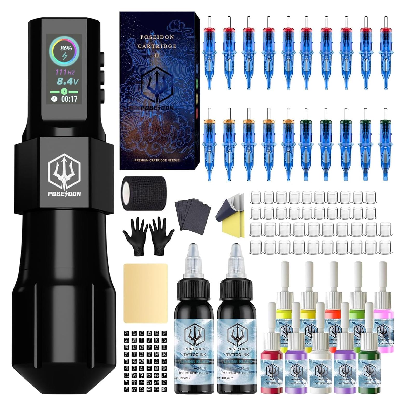 Kit de Tatuaje Inalámbrico Vidattx con 20 Agujas y Tintas