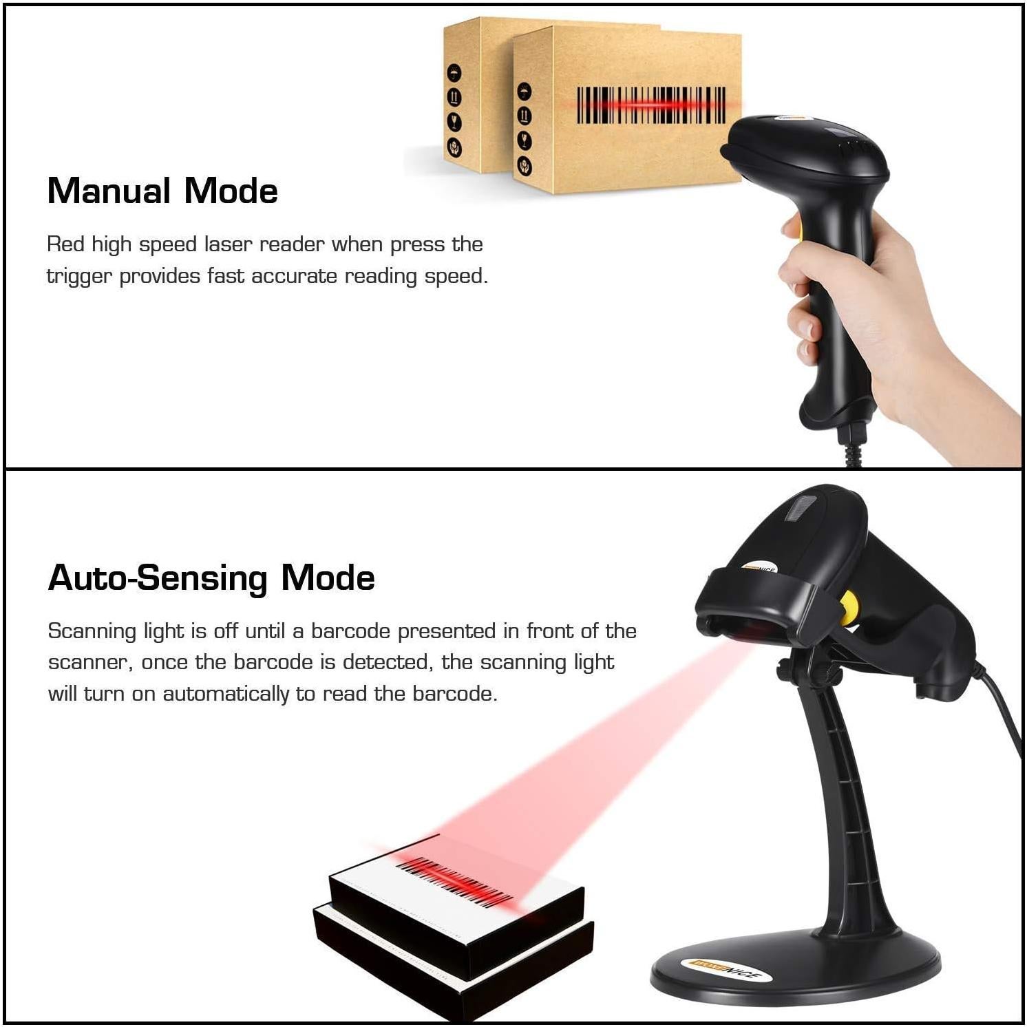 Escáner de Código de Barras USB WoneNice 1D con Soporte Negro