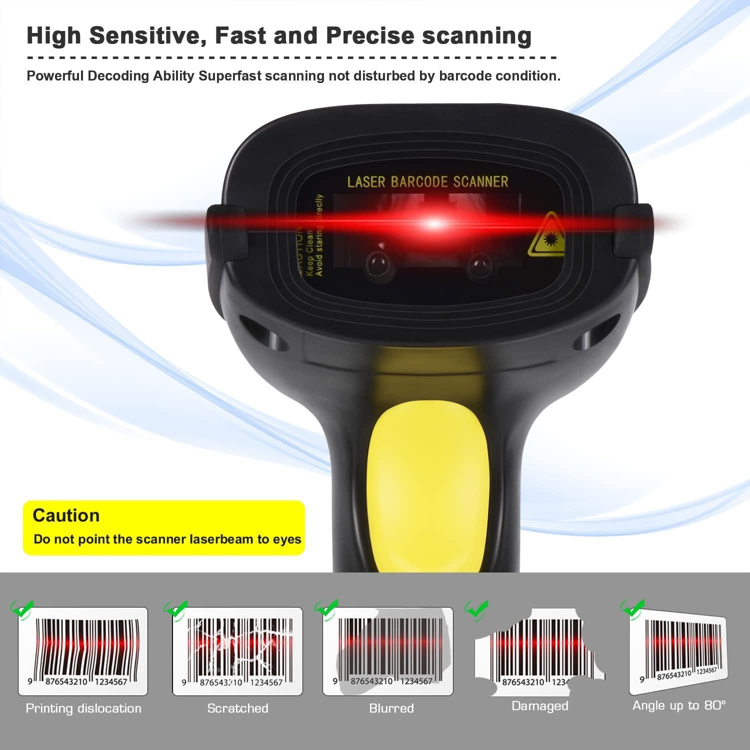 Escáner de Código de Barras USB WoneNice 1D con Soporte Negro