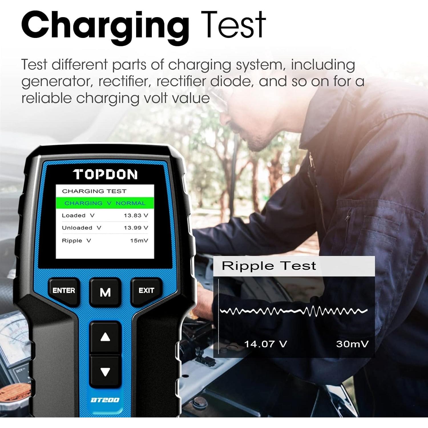Probador de Baterías TOPDON BT200 12V 24V Digital Carga