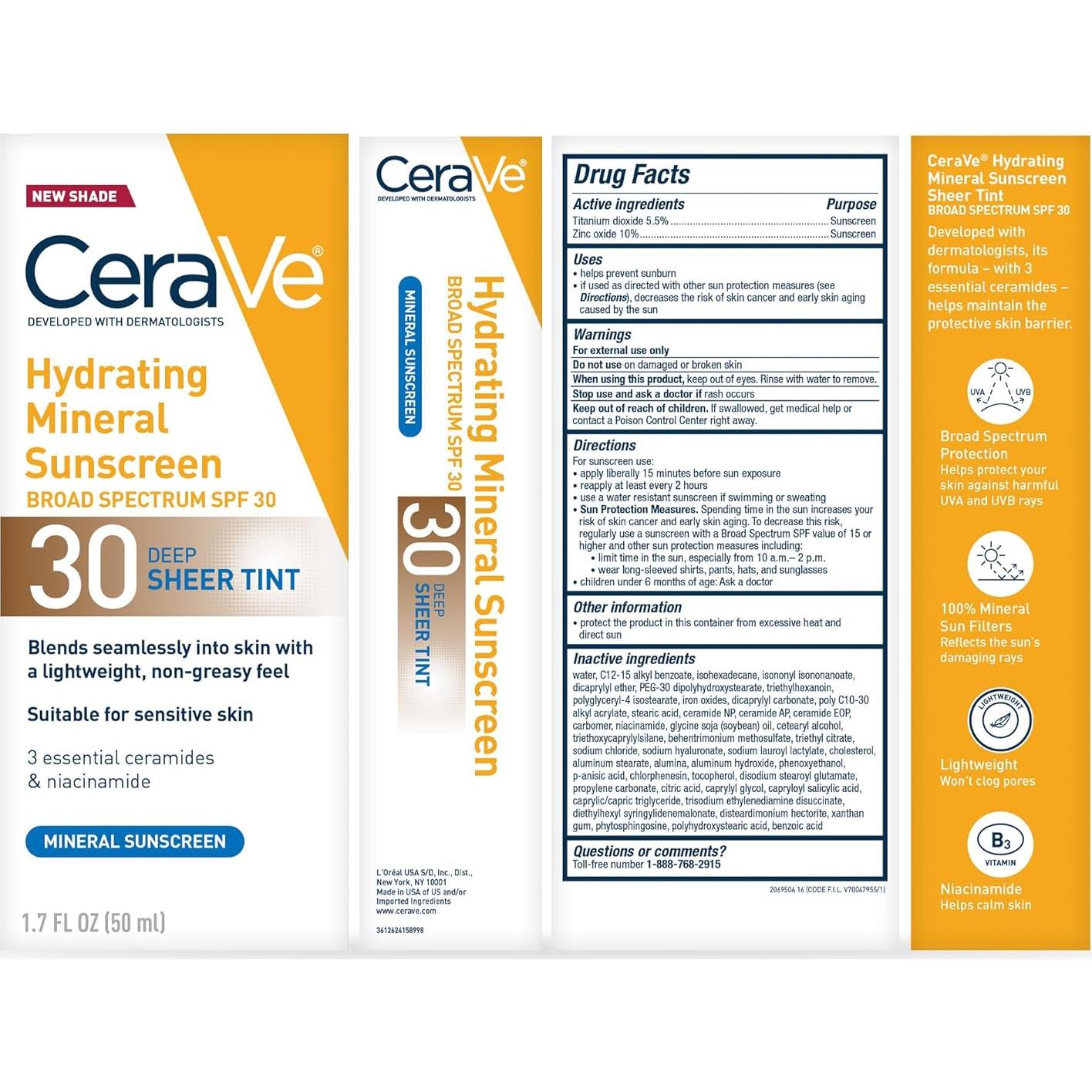 CeraVe Protector Solar Mineral Hidratante SPF 30 Tono Transparente 48g