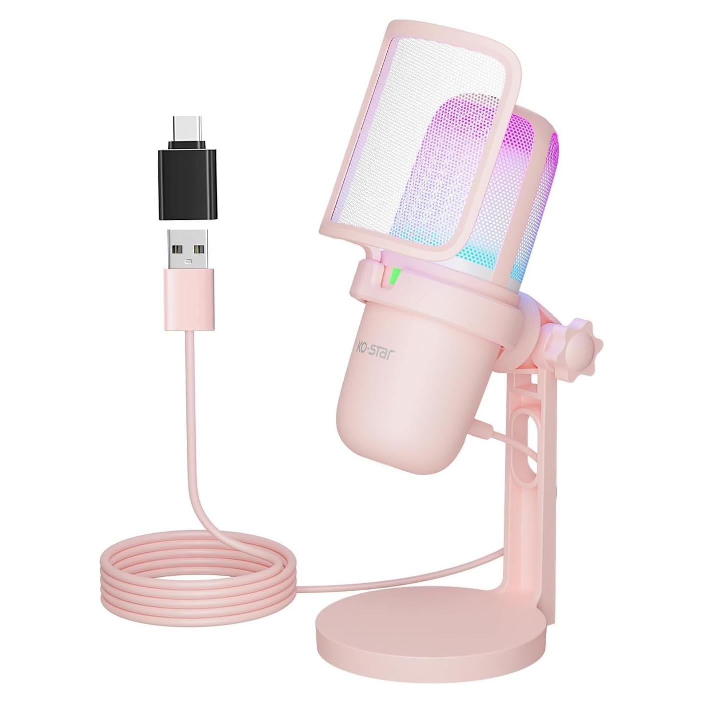 Micrófono USB Rosa KO-STAR M-630S con RGB y Filtro Antipop