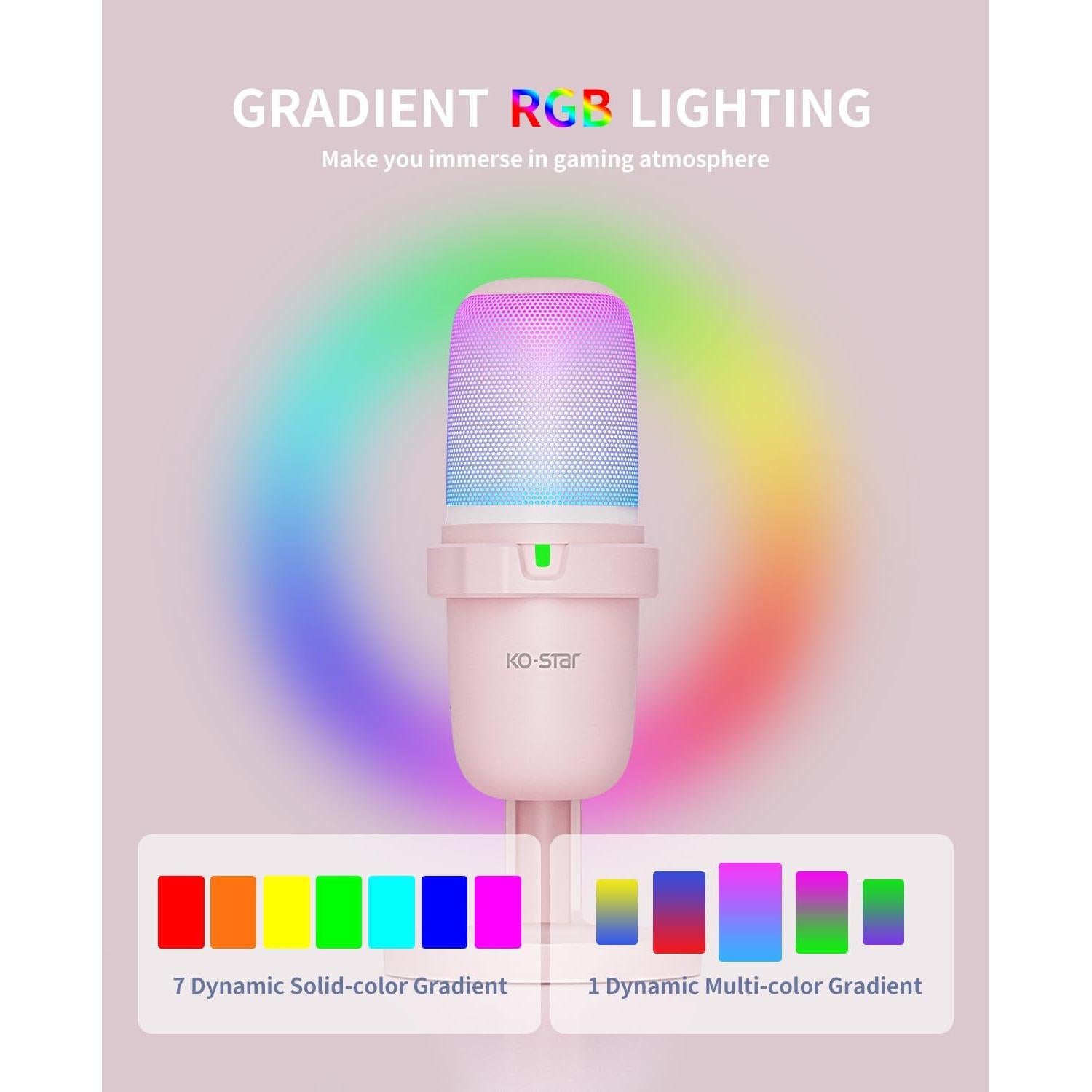 Micrófono USB Rosa KO-STAR M-630S con RGB y Filtro Antipop
