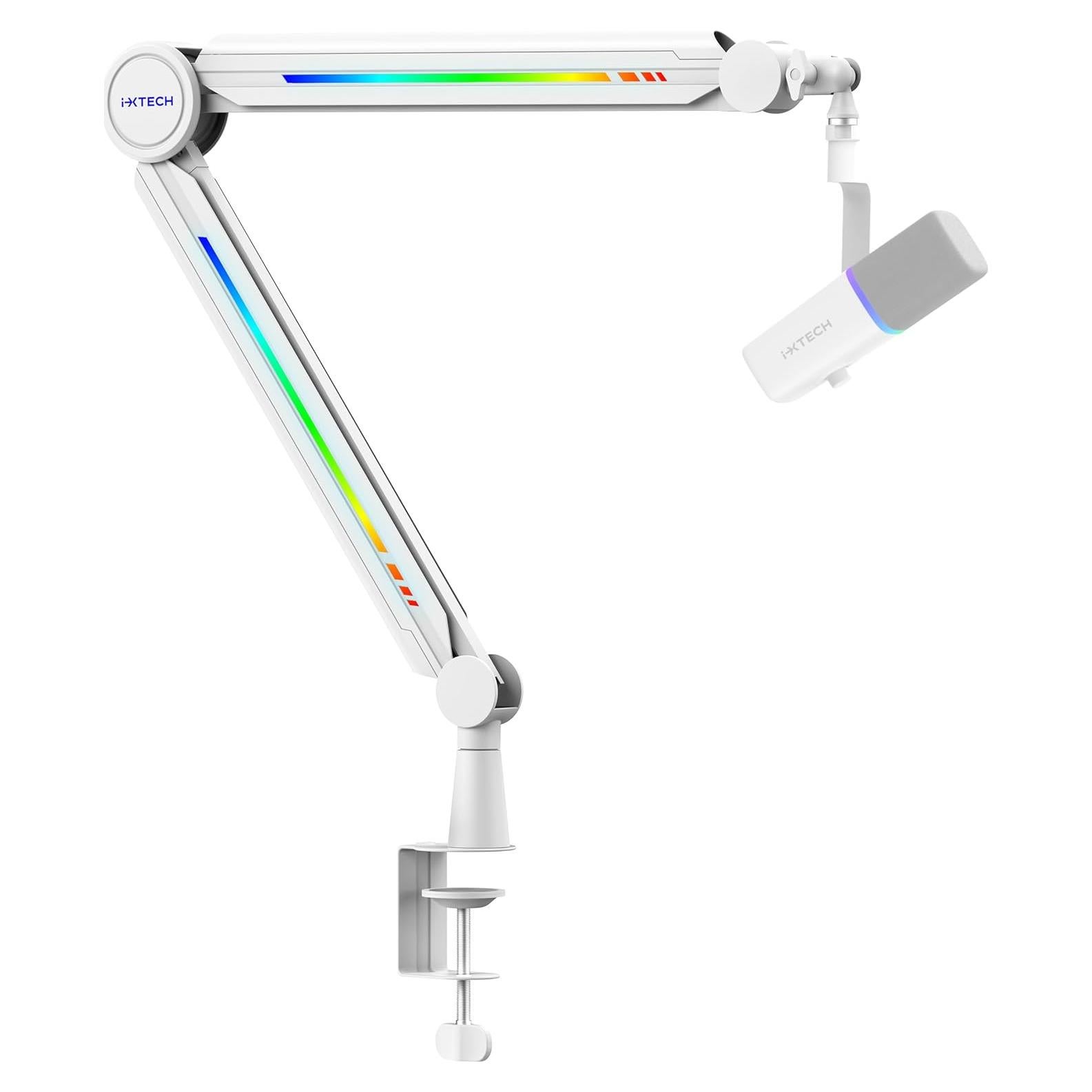 Brazo de Micrófono IXTECH RGB Alto Perfil Ajustable Blanco
