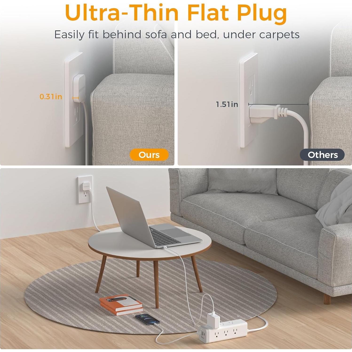 Regleta TESSAN 6 Pies 9 Salidas 3 USB Carga 1050J