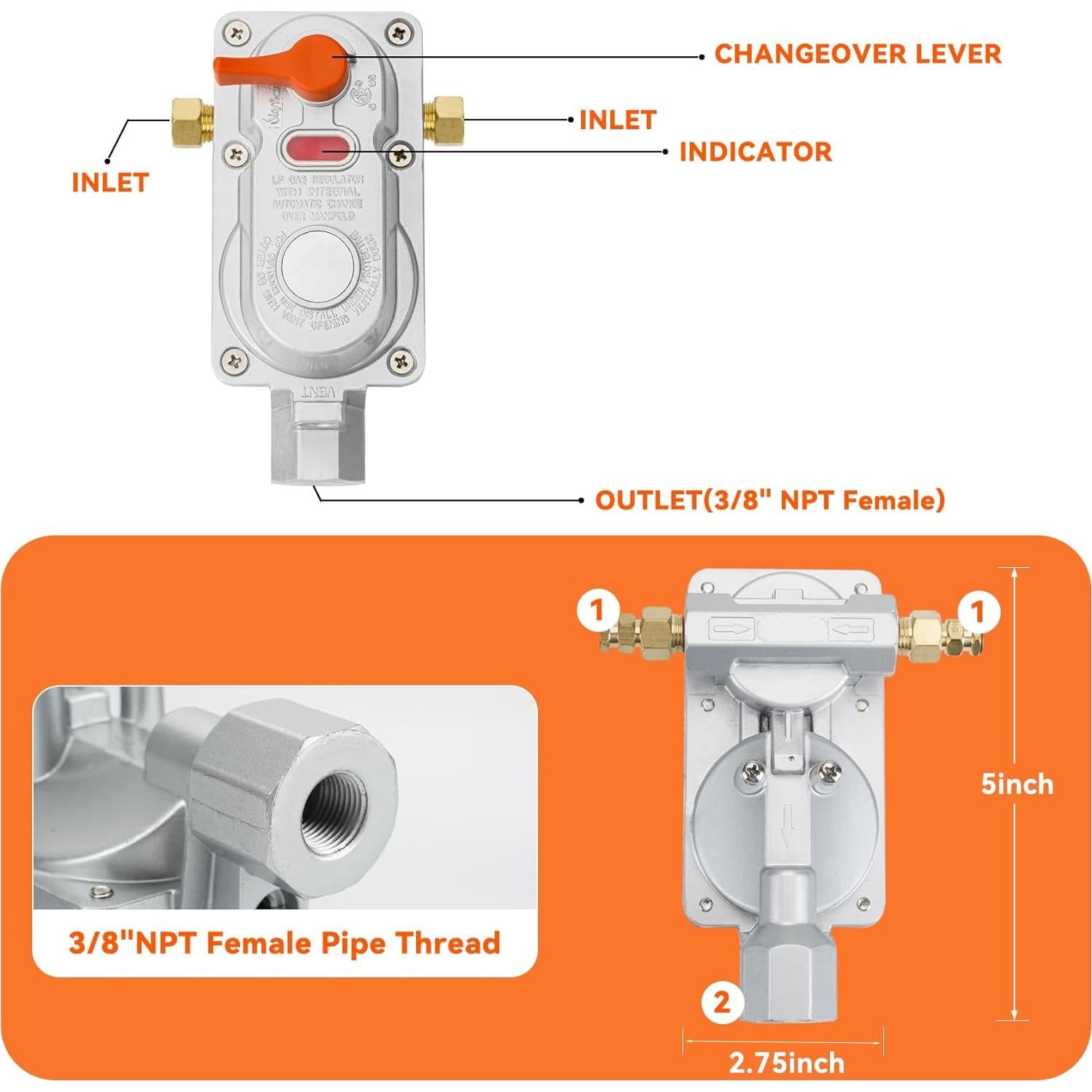 Regulador de Propano Skyflame 2 Etapas con Mangueras 45,72 cm