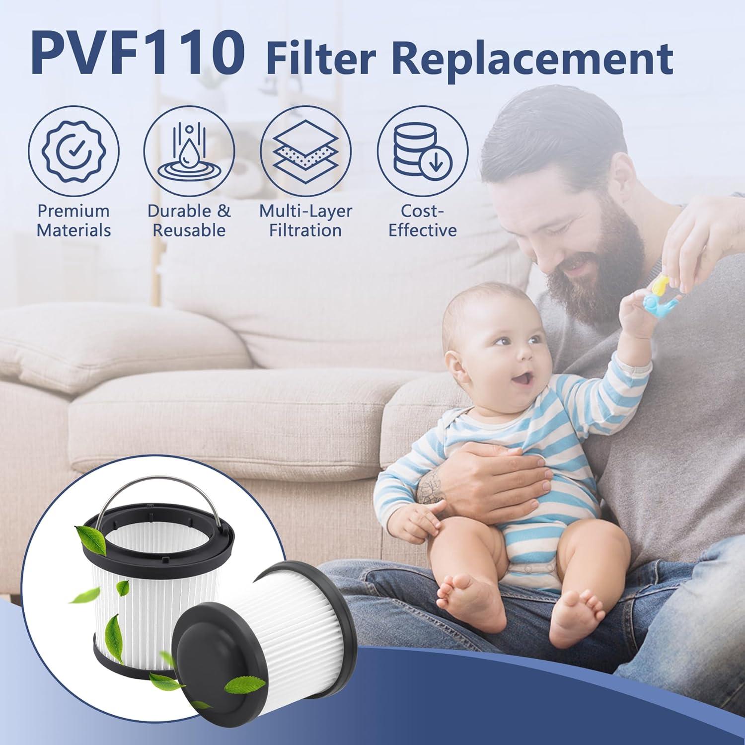 Paquete de 4 filtros de reemplazo Funmit PVF110 para aspiradoras Black & Decker