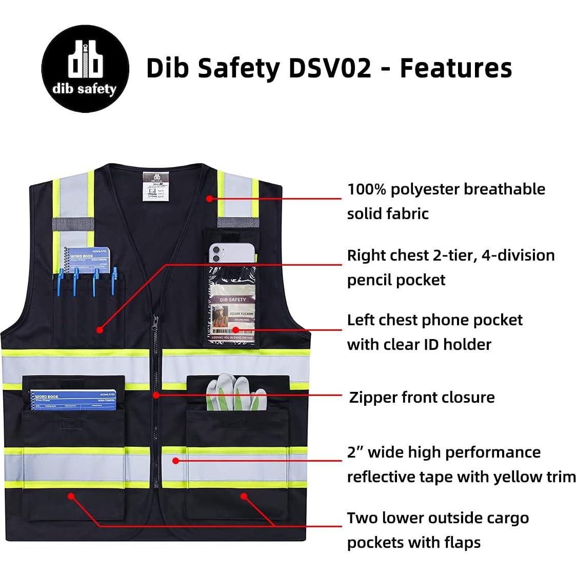Chaleco Reflectante Dib Seguridad Alta Visibilidad Negro L
