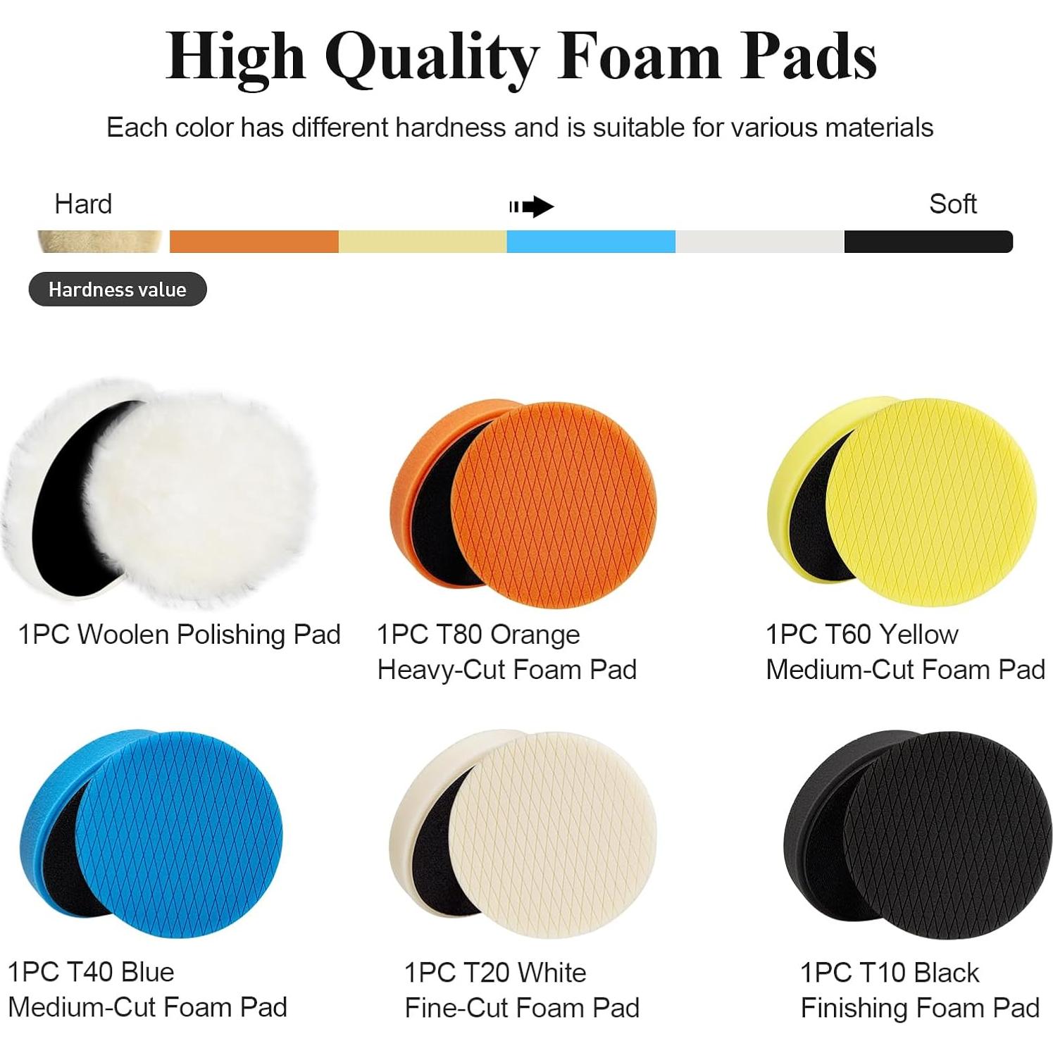 Autolock 3" Buffing Polishing Pads, 6Pcs 3.5 Inch 85mm Face for 3 Inch Backing Plate, Compound Buffing Sponge and Woolen Pads, Cutting Polishing Pad Kit for Car Buffer Compounding, Polish and Wax