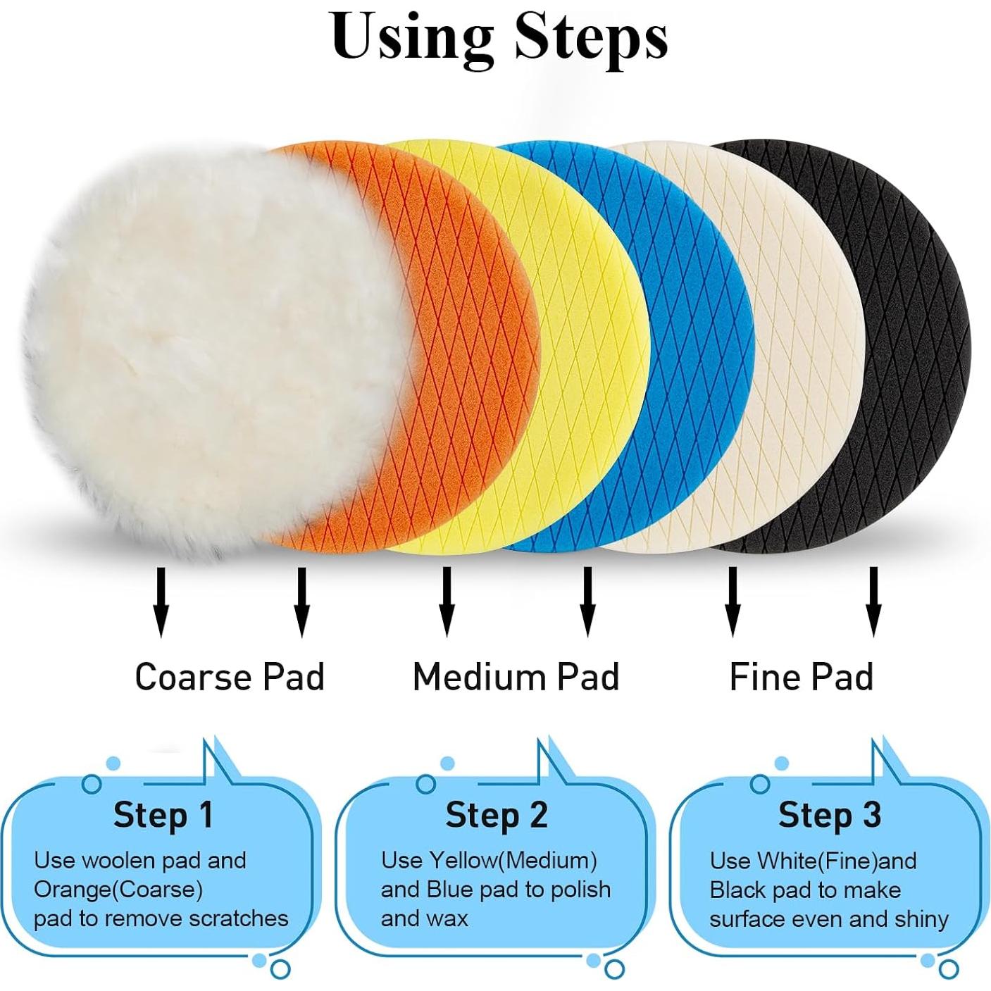 Autolock 3" Buffing Polishing Pads, 6Pcs 3.5 Inch 85mm Face for 3 Inch Backing Plate, Compound Buffing Sponge and Woolen Pads, Cutting Polishing Pad Kit for Car Buffer Compounding, Polish and Wax