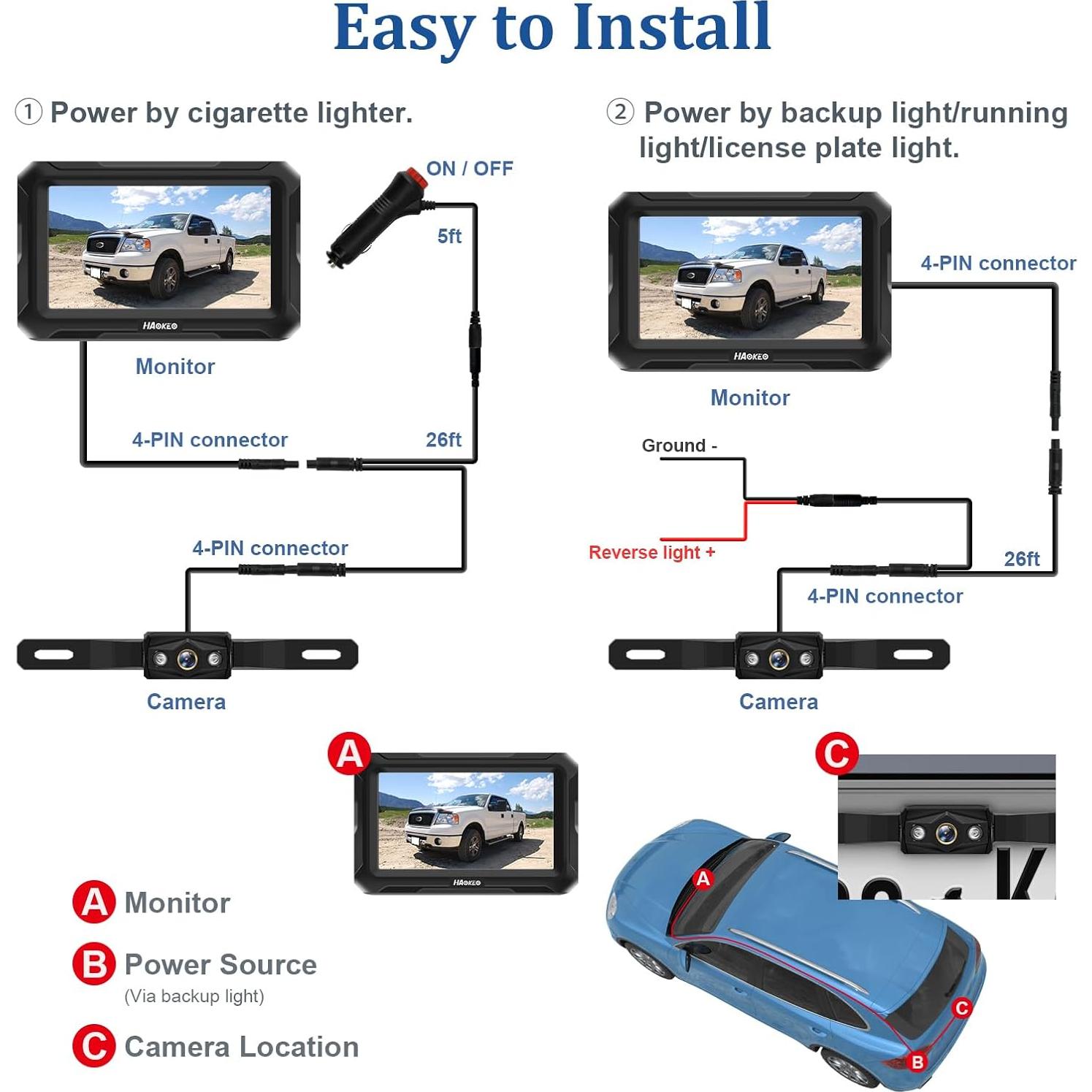 Cámara de Respaldo HaoKeo H4 HD 1080P Visión Nocturna