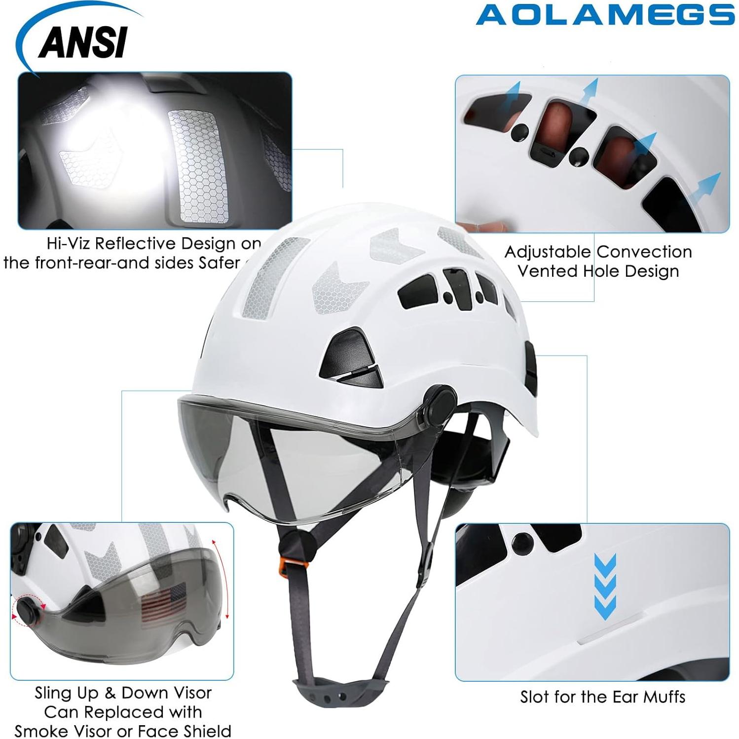 Casco de Construcción Aolamegs Blanco con Visera Ventilada