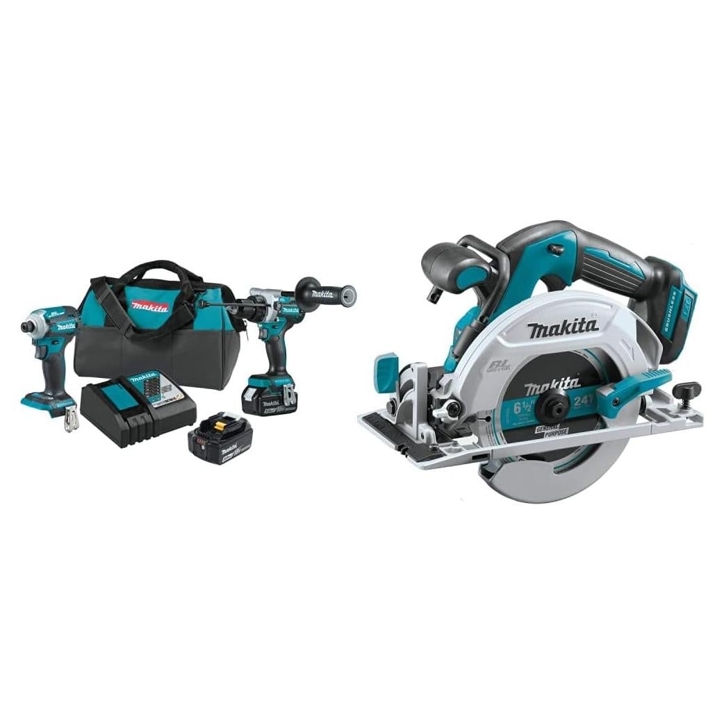 Makita XT288T 18V LXT Lithium-Ion Brushless Cordless 2-Pc. Combo Kit (5.0Ah) & XSH03Z 18V LXT Lithium-Ion Brushless Cordless 6-1/2" Circular Saw