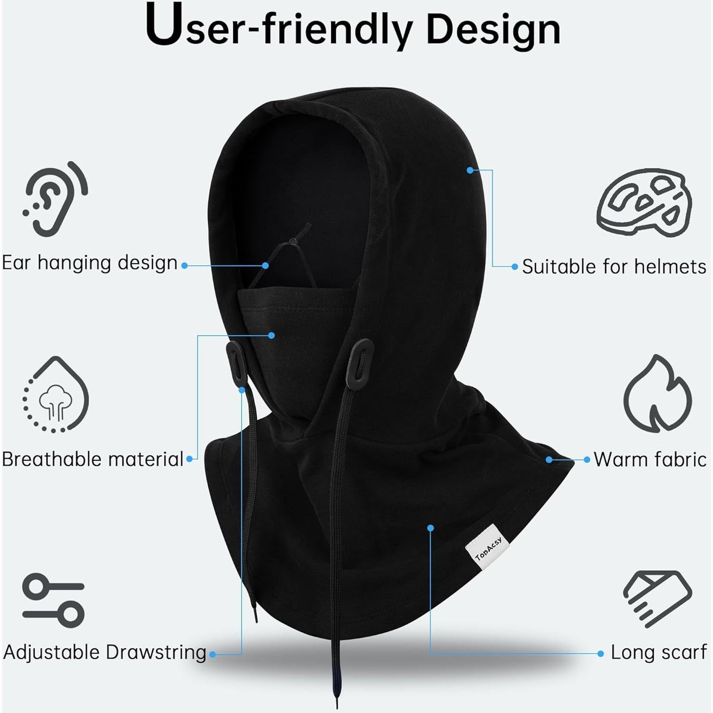 Mascarilla Balaclava TOPacsy Unisex Negra para Invierno
