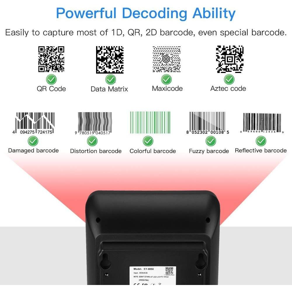 Escáner de Códigos de Barras 2D Eyoyo EY-8550 Automático USB