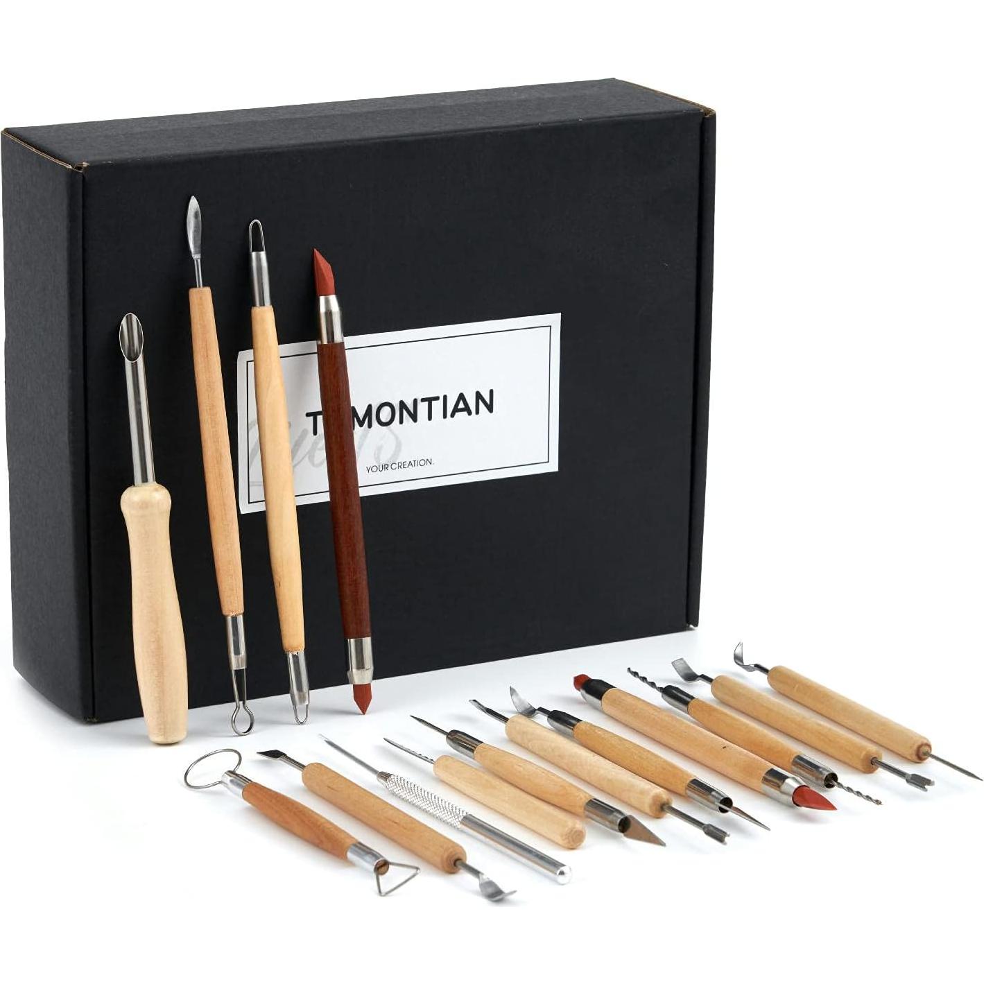 TEMONTIAN Pottery Tool Kit，Clay Sculpting Tools,43 Pcs Double Sided Pottery Wheel Tools for Adults，Pottery Carving Tools，Pottery Kiln Tools at Home，Ceramics Tools Set with Carrying Case Bag and Apron