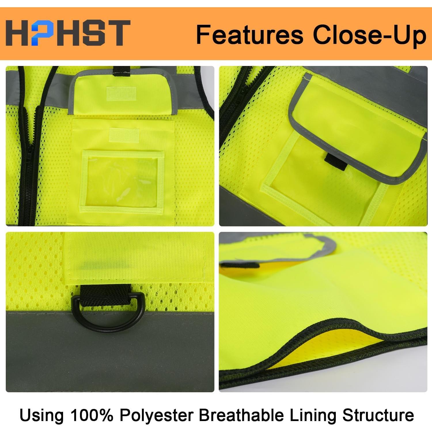 Chaleco de Seguridad HPHST Amarillo Reflectante Clase 2 5 Bolsillos