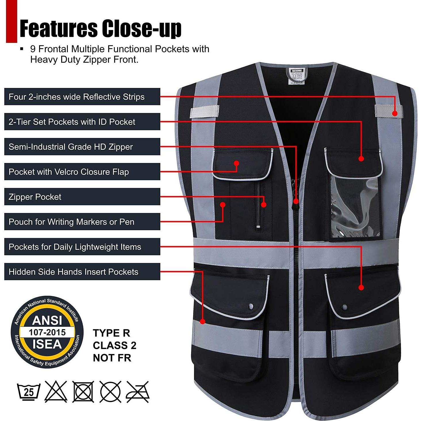 Chaleco de Seguridad HATAUNKI Reflectante con 9 Bolsillos