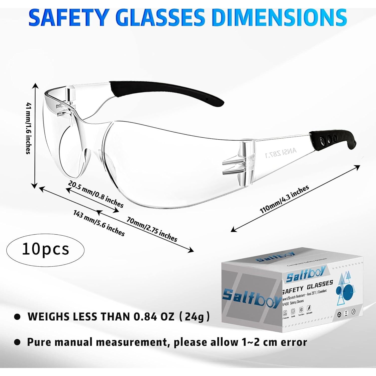 Gafas de Seguridad Salfboy ANSI Z87.1 Claras UV 10 Piezas