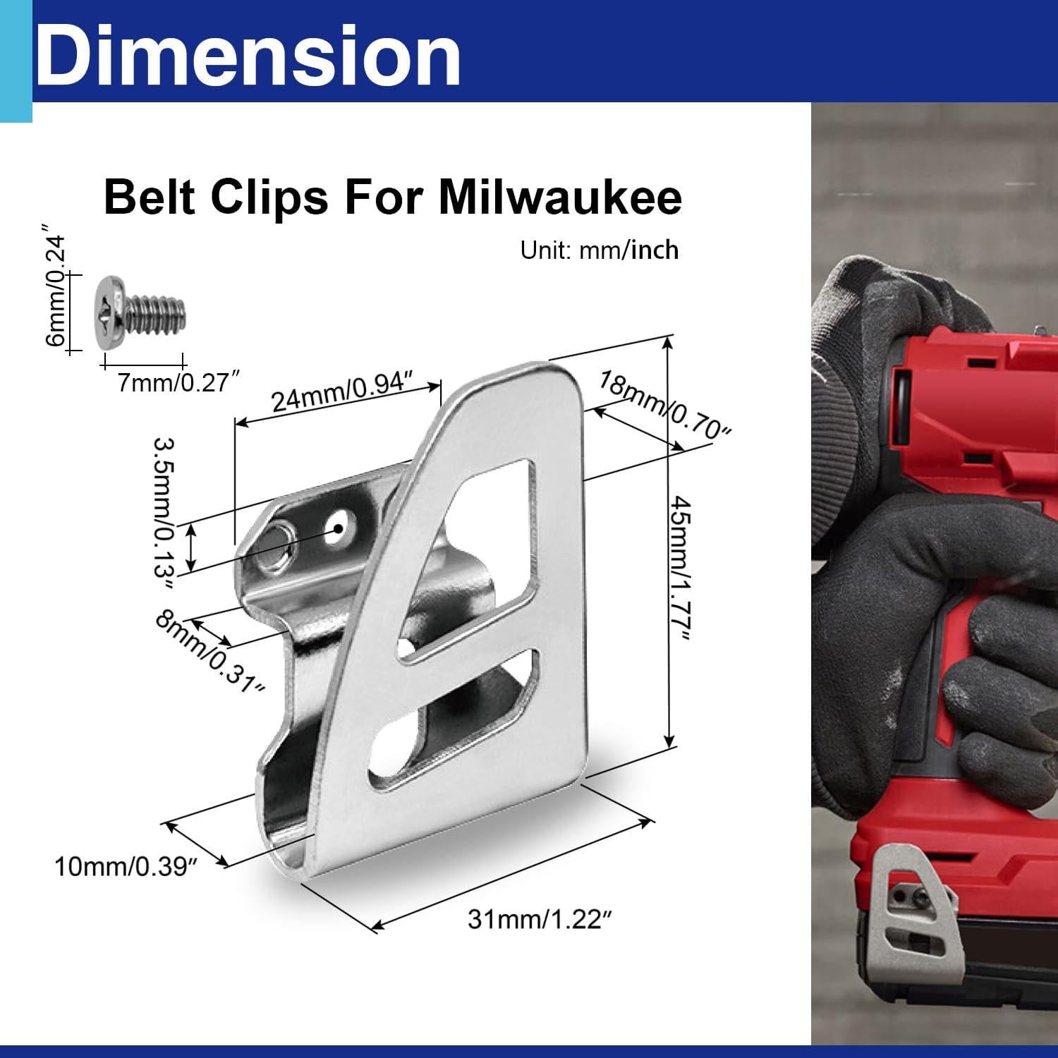 Paquete de 2 Clips de Cinturón Milwaukee 304 Inoxidable