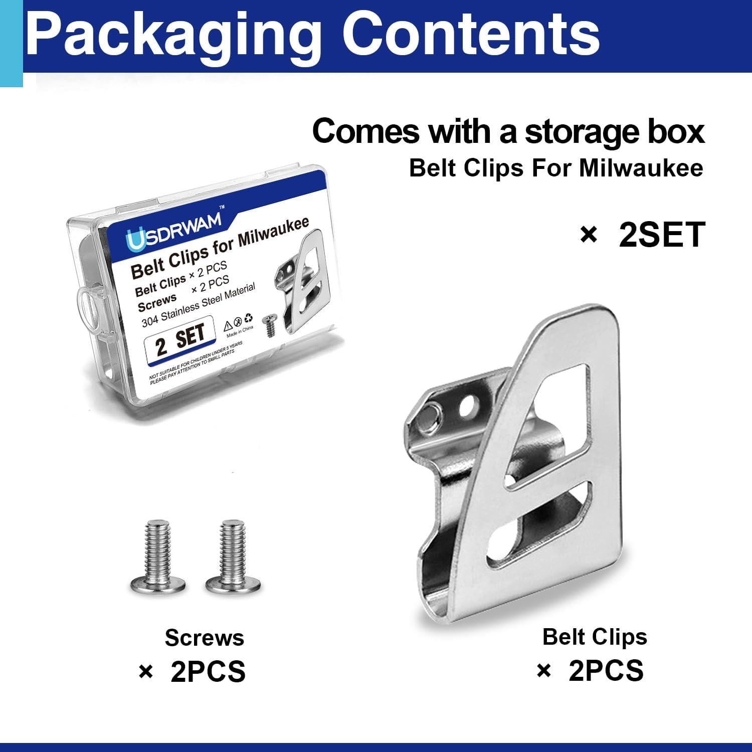 Paquete de 2 Clips de Cinturón Milwaukee 304 Inoxidable