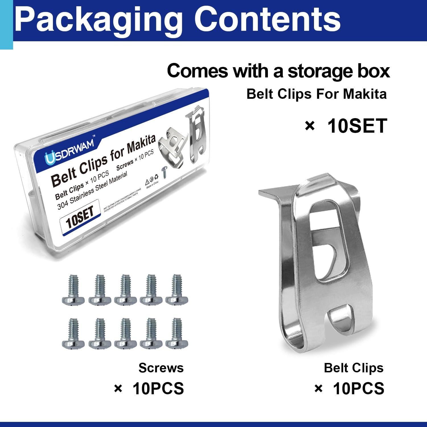 10 Clips de Cinturón Makita de Acero Inoxidable 304