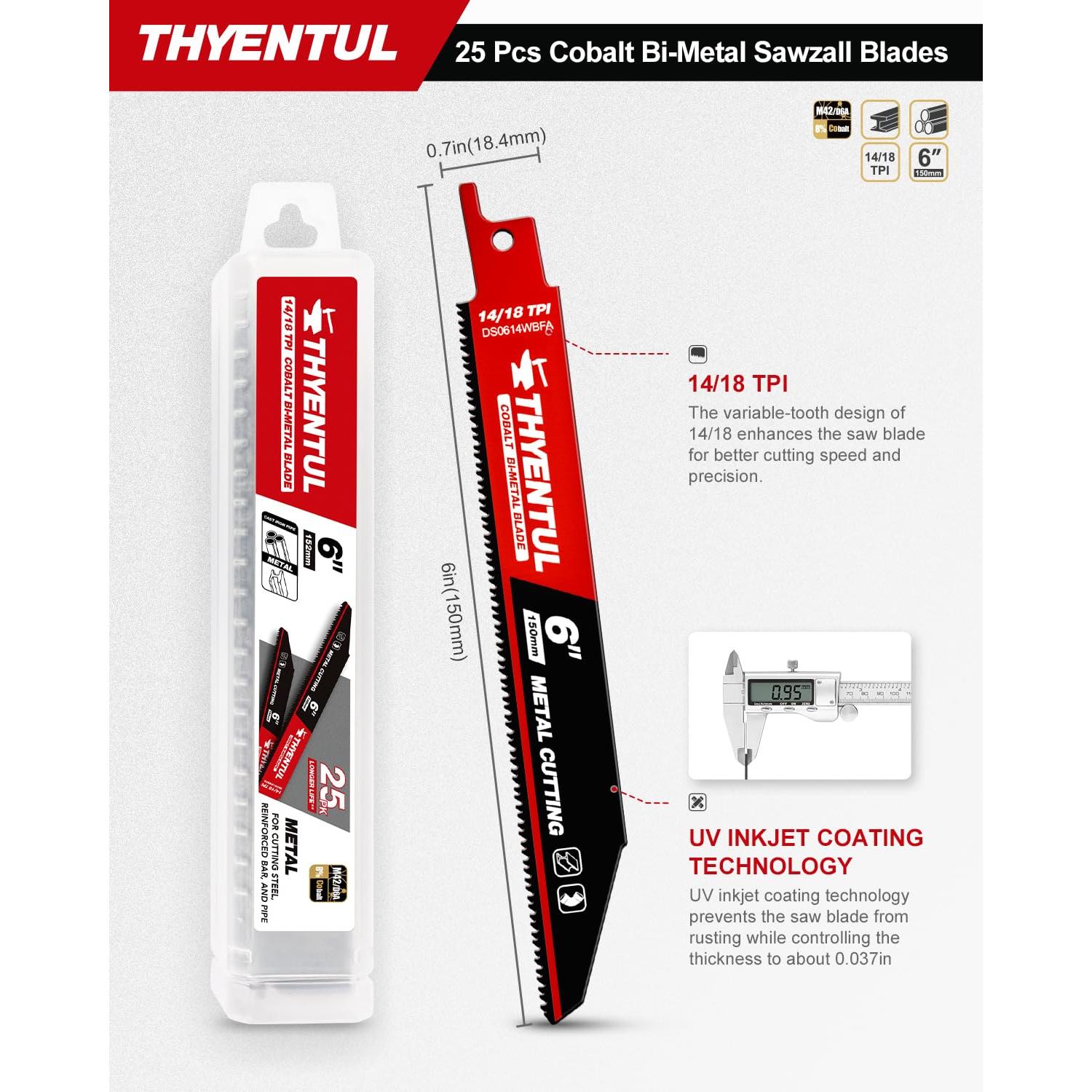 Paquete de 25 Hojas de Sierra Recíproca THYENTUL 15.24 cm 14/18 TPI