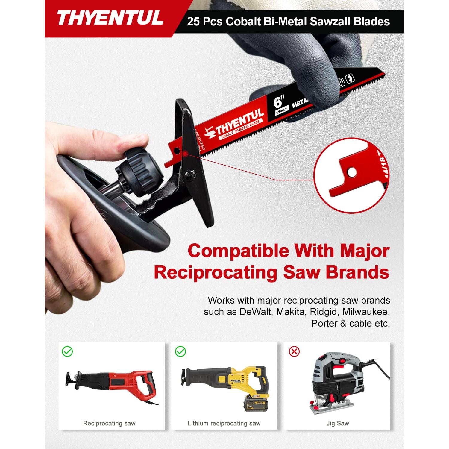 Paquete de 25 Hojas de Sierra Recíproca THYENTUL 15.24 cm 14/18 TPI