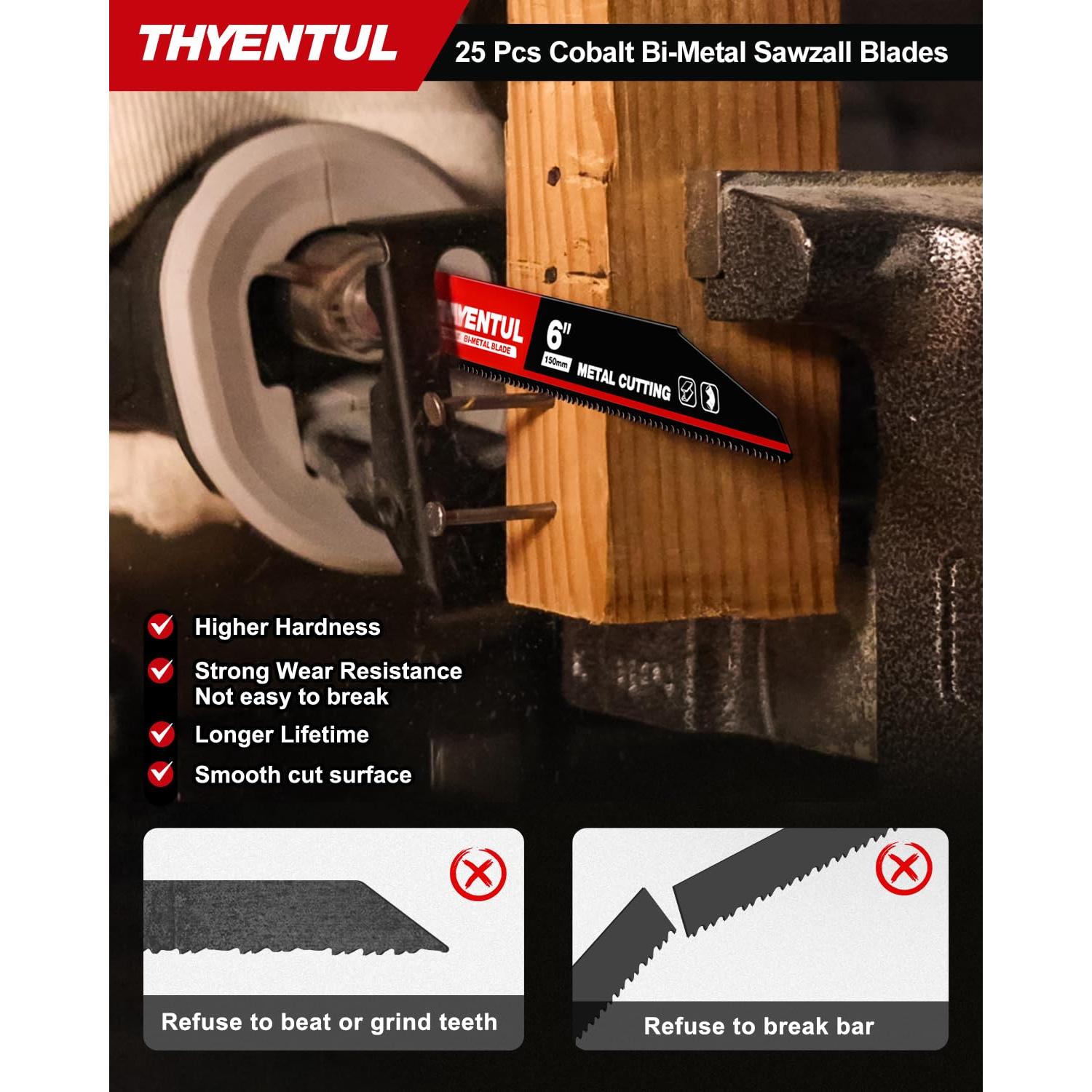 Paquete de 25 Hojas de Sierra Recíproca THYENTUL 15.24 cm 14/18 TPI